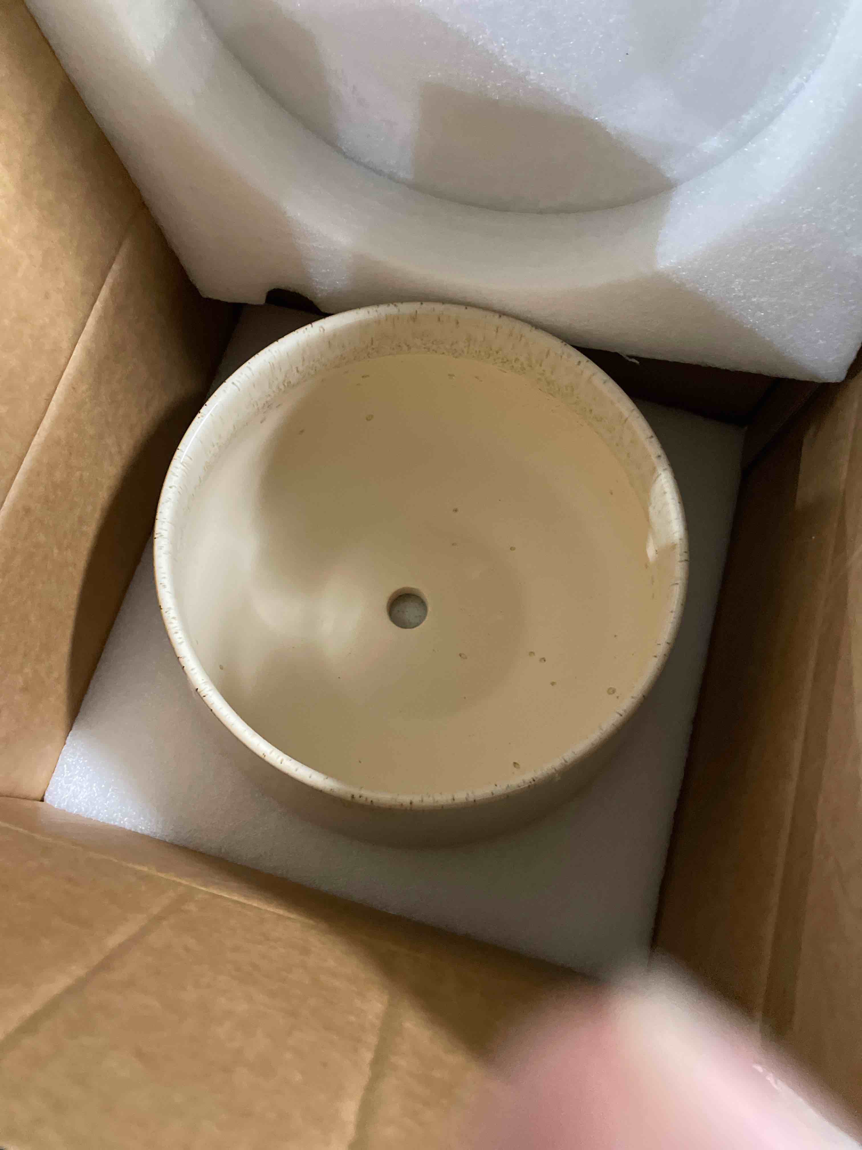 Condition photo showing New/Like New for LE TAUCI Ceramic Planter, 10 Inch Plant Pot with Drainage Hole & Saucer – Durable Indoor Planter for Modern Home Decor, Reactive Glaze Beige Reactive Glaze Beige 10 Inch (Used)