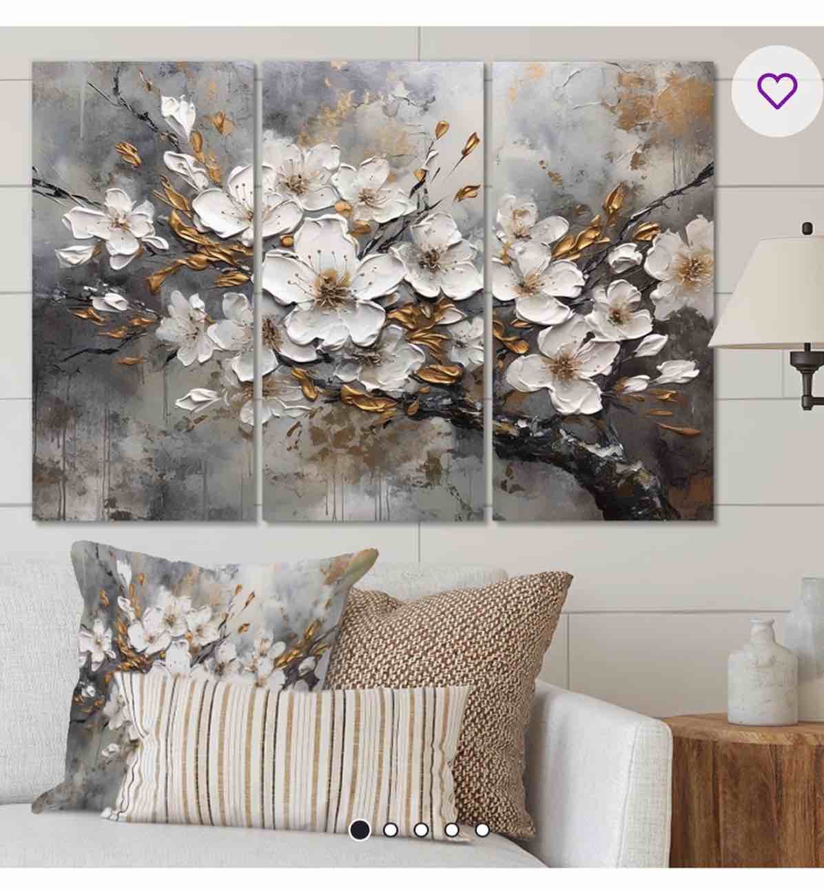 White Grey Cherry Blossum Harmony I - Floral Wall Art