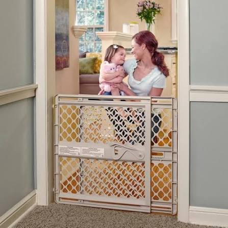Toddleroo by North States 42” Wide Supergate Ergo Baby Gate, Made in USA: For Doorways or stairways. Includes Wall Cups. Pressure or Hardware Mount. 26” - 42” Wide (26" Tall, Sand) (B01HG7E5R8)
