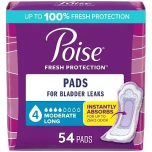 Poise Incontinence & Postpartum Pads for Bladder Leaks, 4 Drop Moderate Absorbency, Long Length, 108 Count, Packaging May Vary
