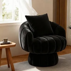 Upholstered Swivel Accent Chair Barrel Chair with Pillow