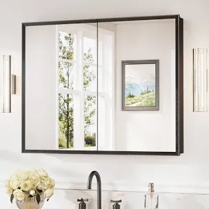 recessed or surface medicine cabinet with mirror aluminum framed /