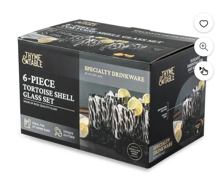 Thyme & Table 20 fl oz Black Tortoise Drinking Glasses, Set of 6