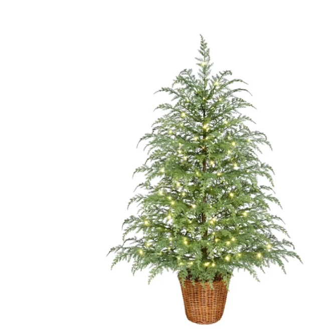 TWO sold as set . Vlemua 4 FT Pre-Lit Cypress Artificial Christmas Potted Tree, Real Touch Norfolk Pine Christmas Tree Decorations, UV-Resistant Fake Evergreen Privacy Tree with Light for Indoor Outdoor Décor