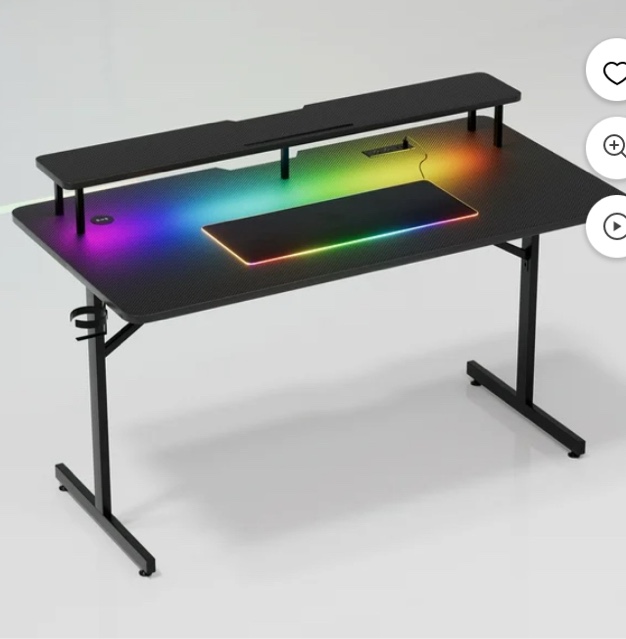 gtracing lumina elite led gaming desk with usb and power outlets, for home and office, monitor stand and wireless charging, black