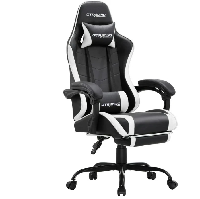 gtracing ergonomic gtwd-200 gaming chair with adjustable pillows and footrest, white