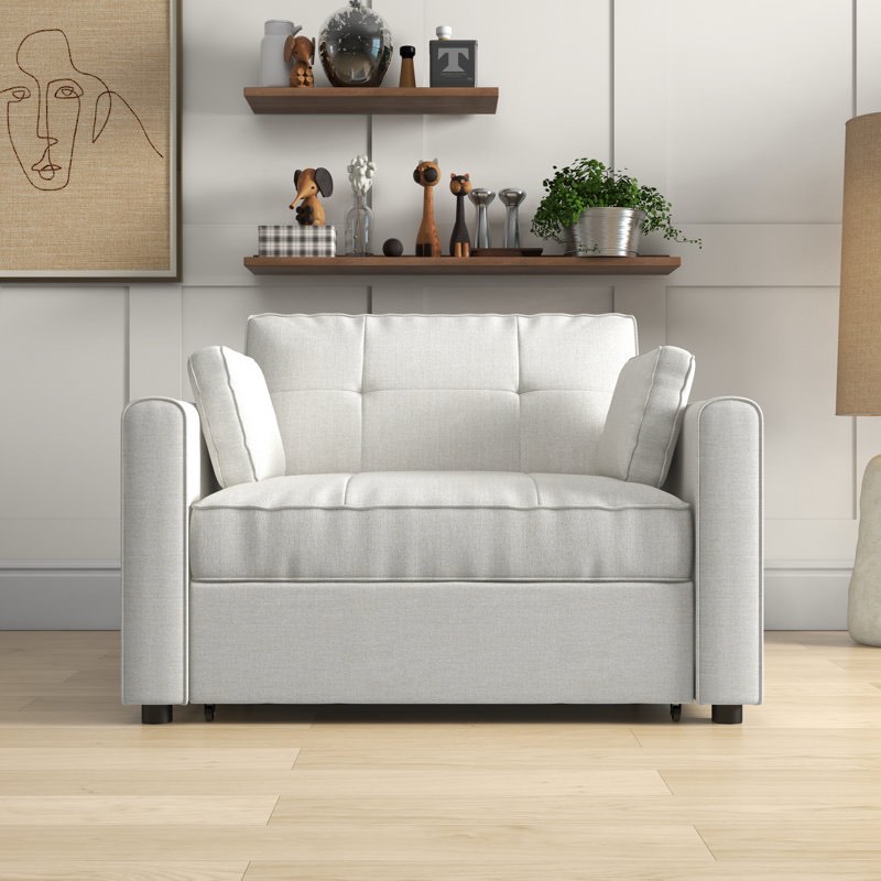 Bedri 49.6" Wide Modern Upholstered Tufted Back Sofa Bed With Two Pillows