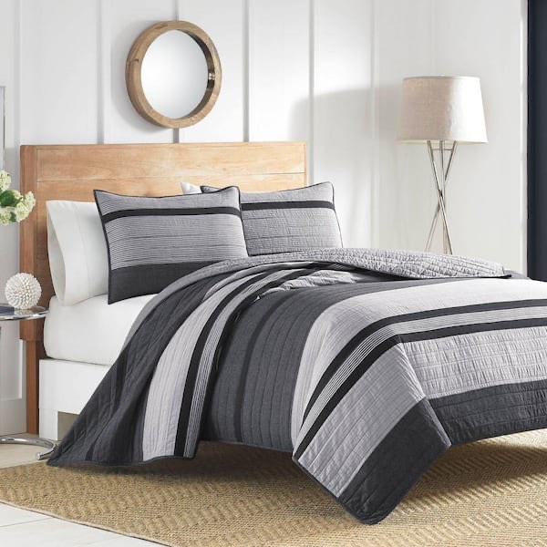 Vessey 1-Piece Dark Gray Striped Cotton Twin Quilt