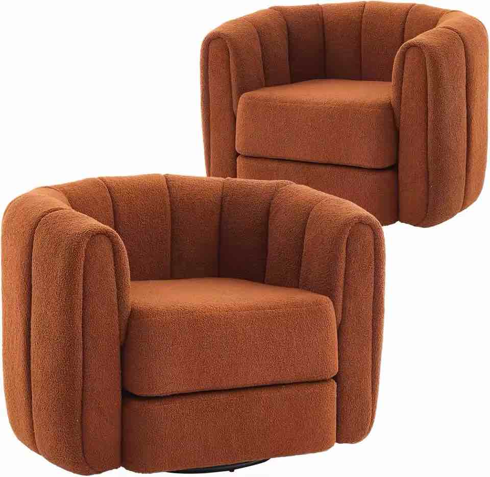 Upholstered Swivel Accent Chair Set of 2, Pumpkin Fabric Barrel Armc