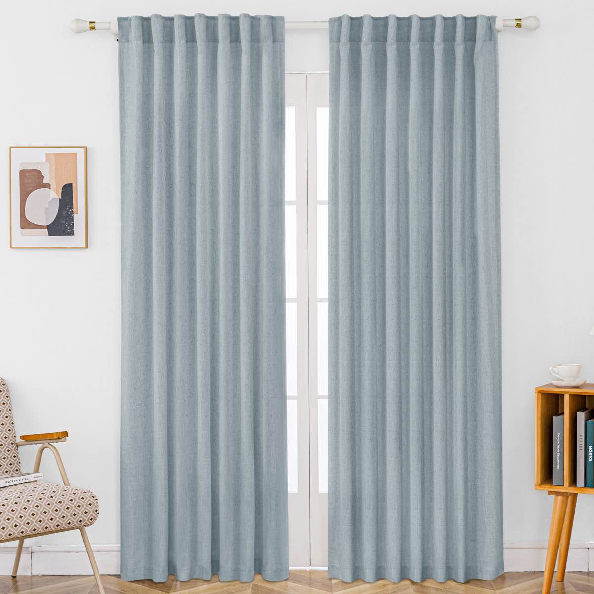 toyoko linen blended semi-sheer back tab curtain pair (set of 2)