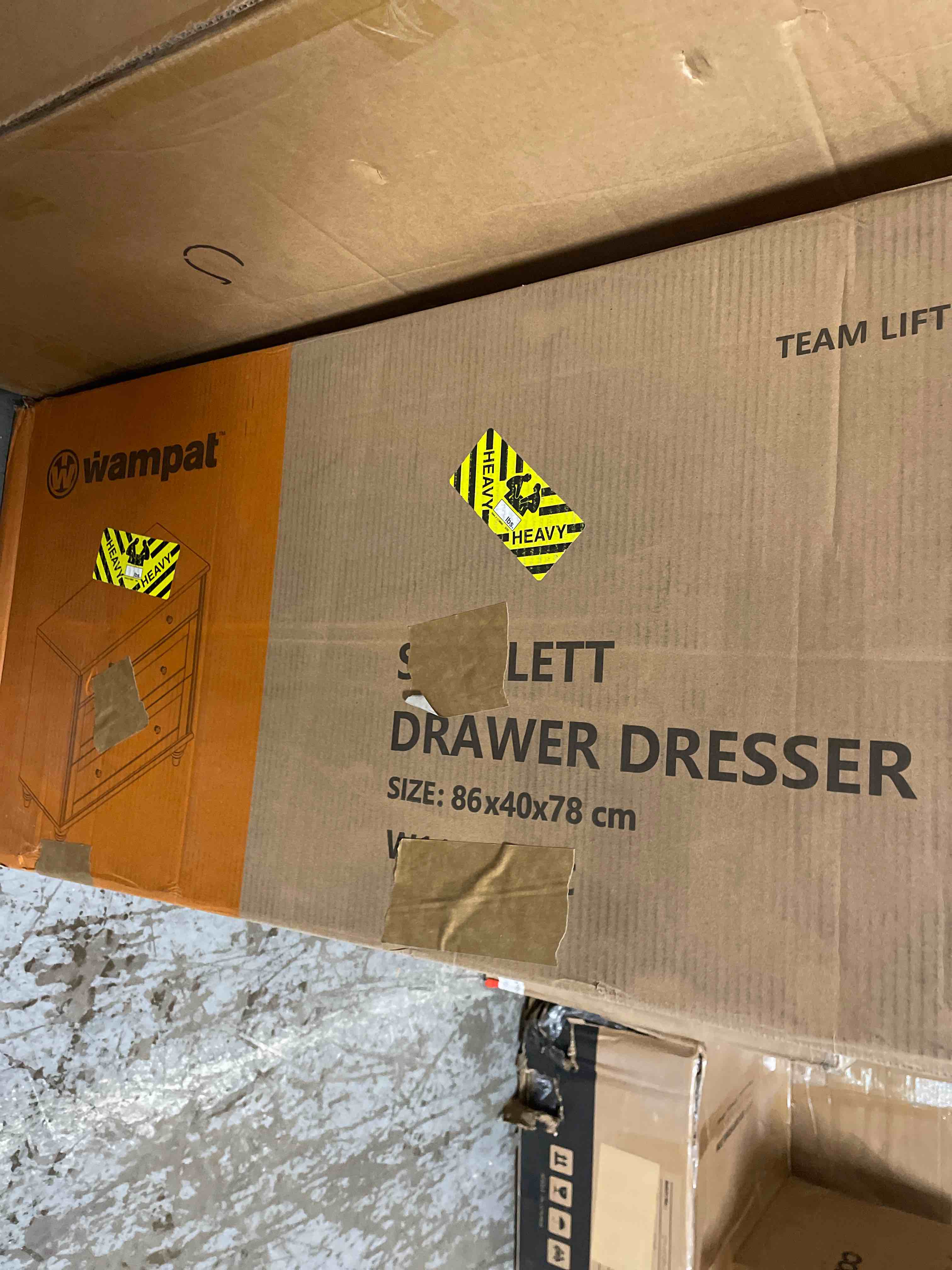 Condition photo showing Good Condition for WAMPAT Dresser for Bedroom with 3 Drawers, Oak Kids Dressers with Wide Chest of Drawers, Mid Century Modern Wooden Closet Storage Organizer, Small Dressers for Nursery, Hallway, Living Room