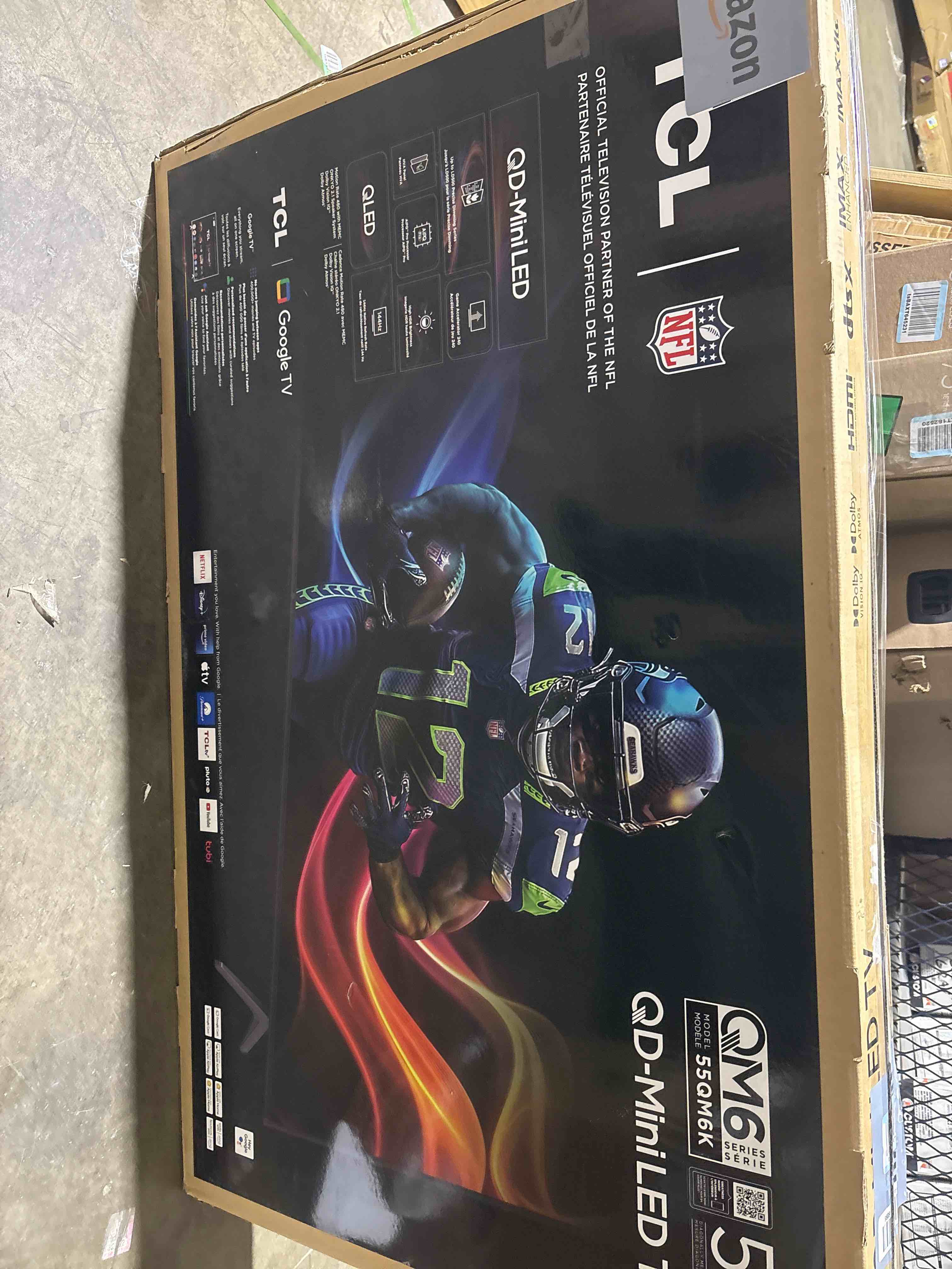 Condition photo showing New/Like New for TCL 55 Inch Class QM6K Series | Mini LED QLED 4K HDR | 55QM6K, 2025 Model | 120HZ-144HZ High Brightness Smart Google TV Dolby Atmos Onkyo Audio | Voice Remote Alexa Gaming Streaming Television