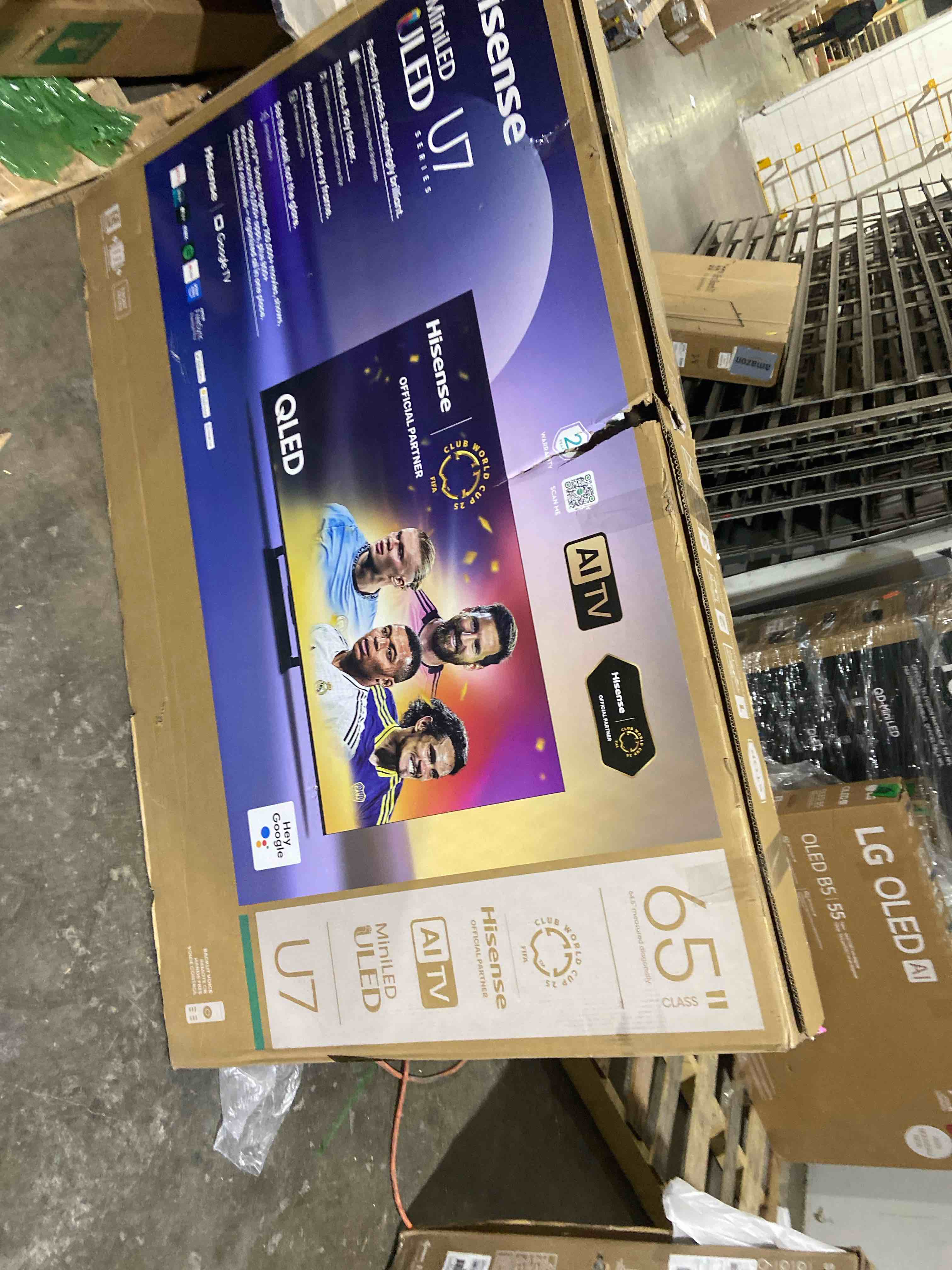 Condition photo showing New/Like New for Hisense 65-Inch Class U7 Series Mini-LED ULED 4K UHD Google Smart TV (65U7N, 2024 Model) - QLED, Dolby Vision IQ, Dolby Atmos, Full Array Local Dimming, 144Hz Game Mode Pro, VRR, Alexa Compatibility