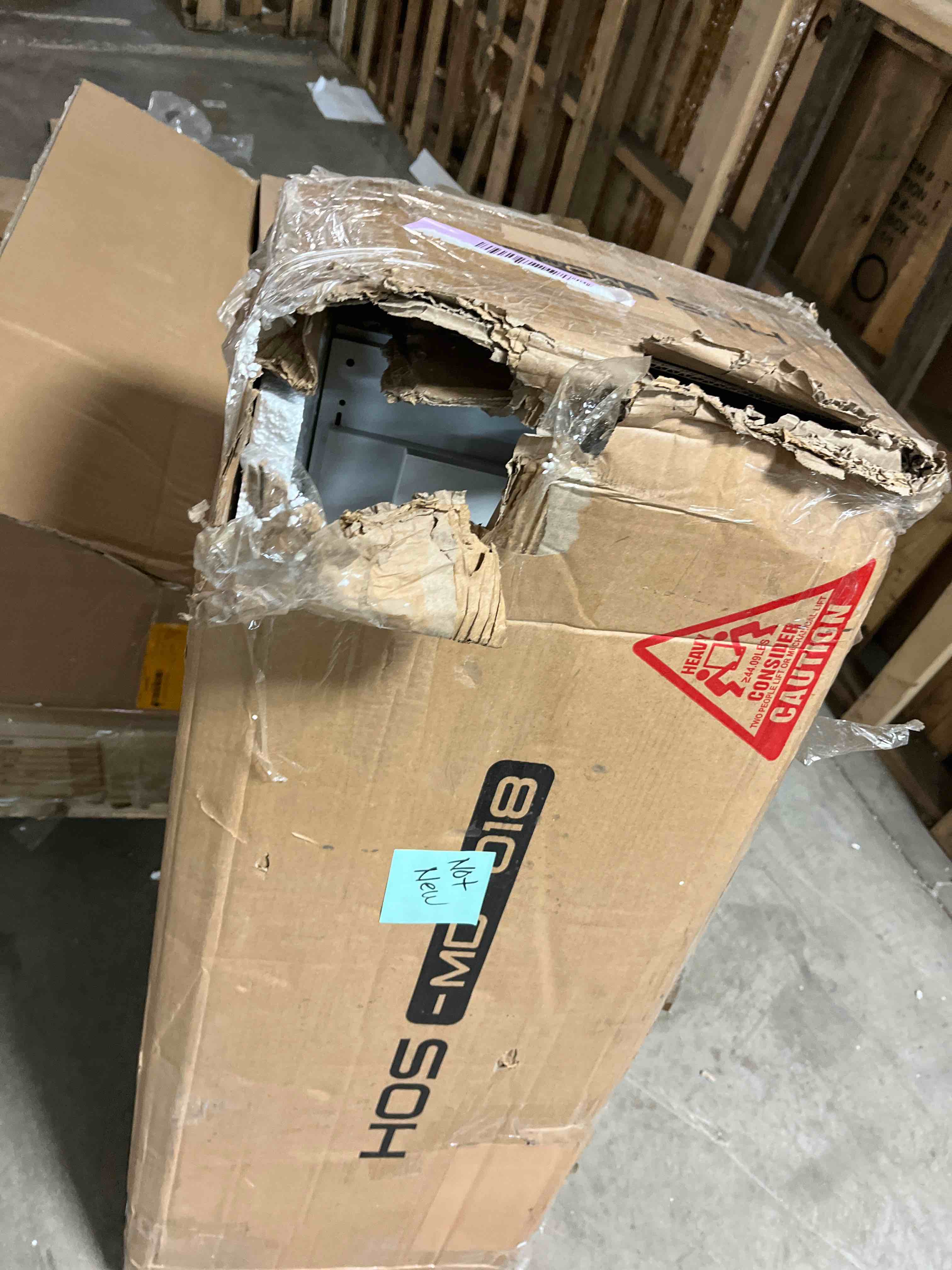 Condition photo showing As Is for HOSTACK 71â€œ Tall Kitchen Pantry Storage Cabinet, Modern Kitchen Hutch Bar Cabinet with Microwave Stand, Wood Buffet Sideboard with Hutch, Cupboard with Drawers, Shelves for Dining Room, White(Box open and damaged)