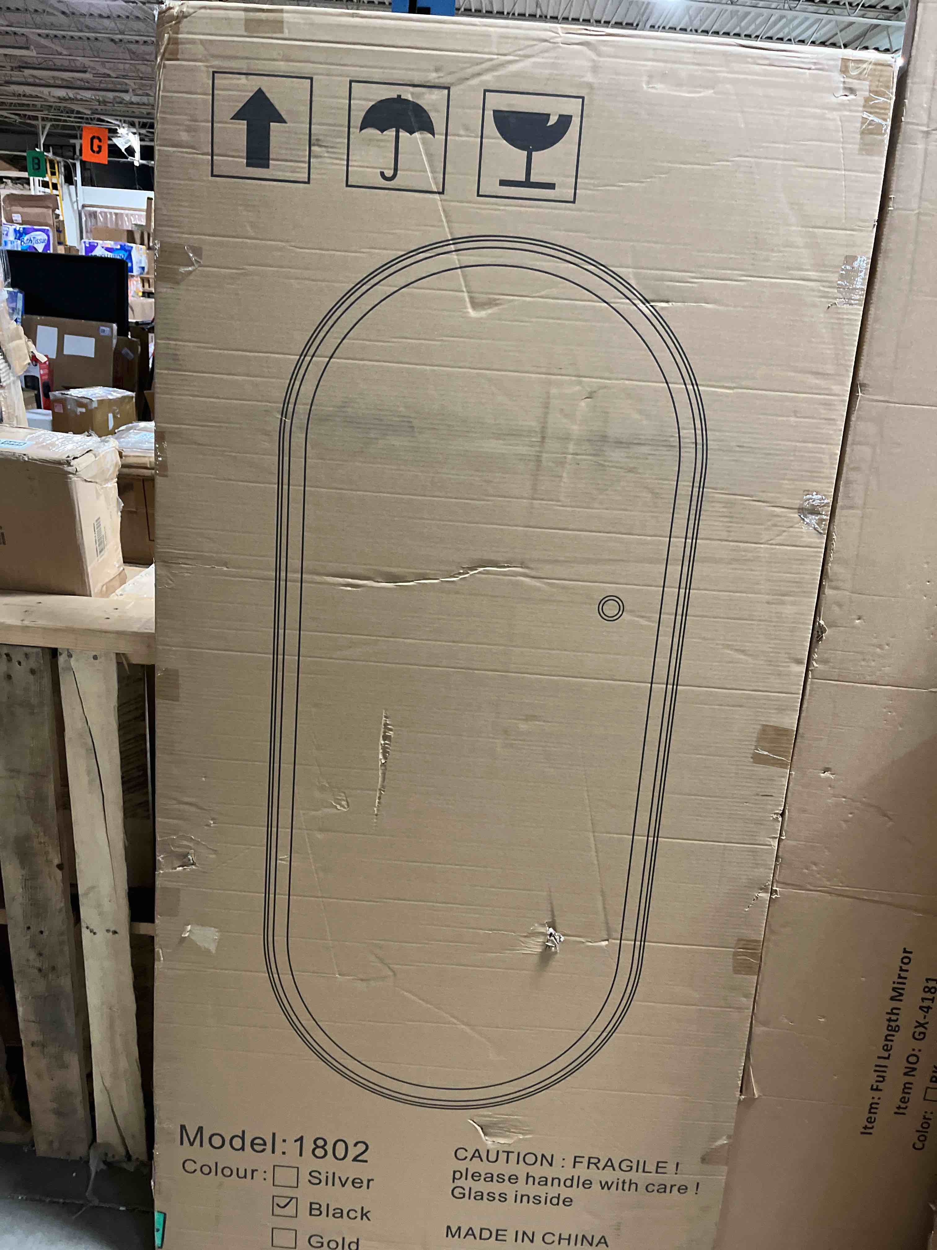 Condition photo showing New/Like New for FENNIO Full Length Mirror with Lights, 70"x32" LED Full Body, Wall Mounted Hanging Mirror for Bedroom, Salon, 3-Color Lighting, Brushed Aluminum Frame [Tempered Glass] Oval/ Black 70"L x 32"W