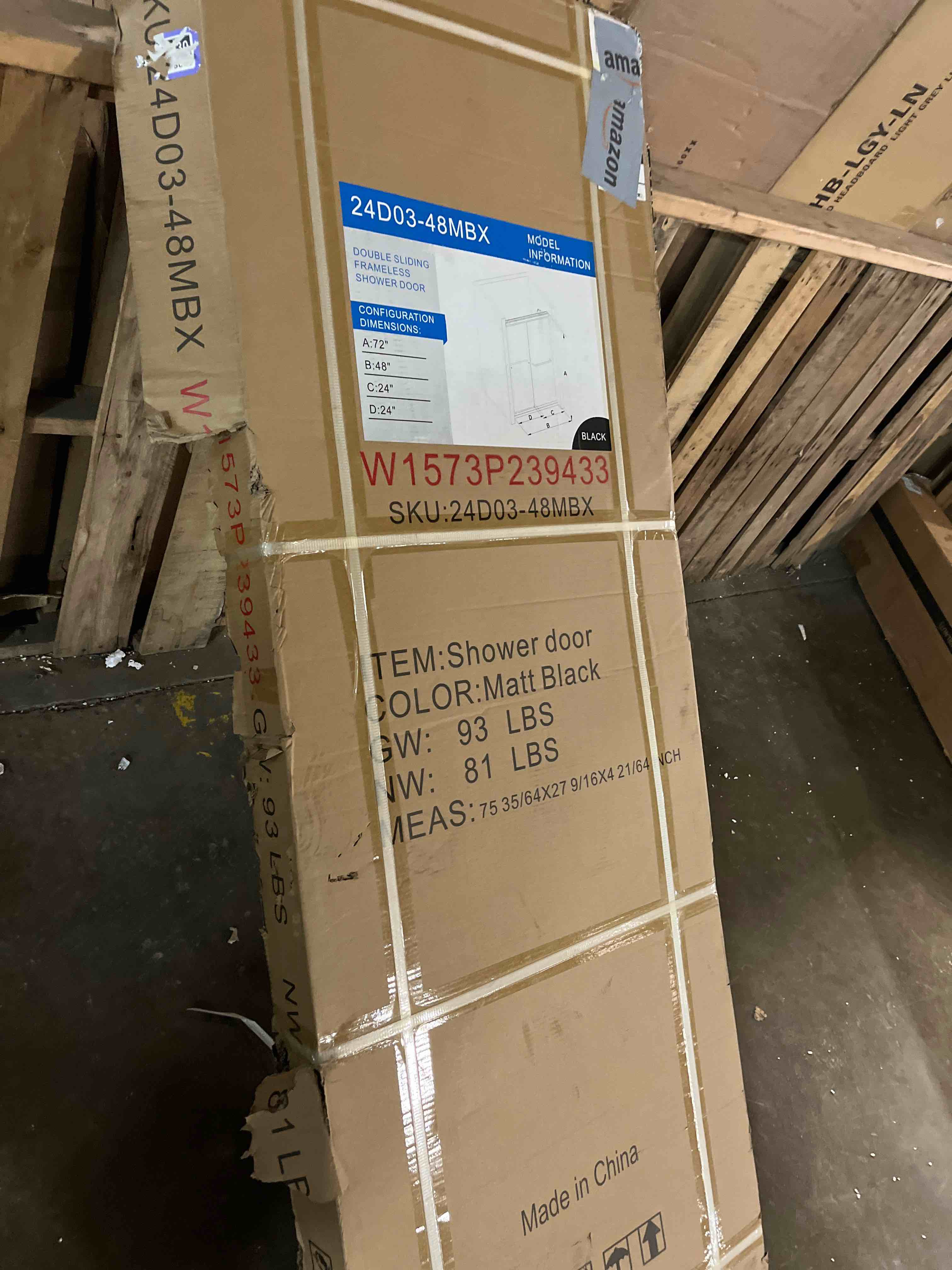 Condition photo showing New/Like New for 44"-48" W x 76" H Double Sliding Shower Door, 5/16" (8mm) Clear Tempered Glass Frameless Shower Door with Nano Easy Clean Coating, Stainless Steel Hardware, Soft Close, Matte Black