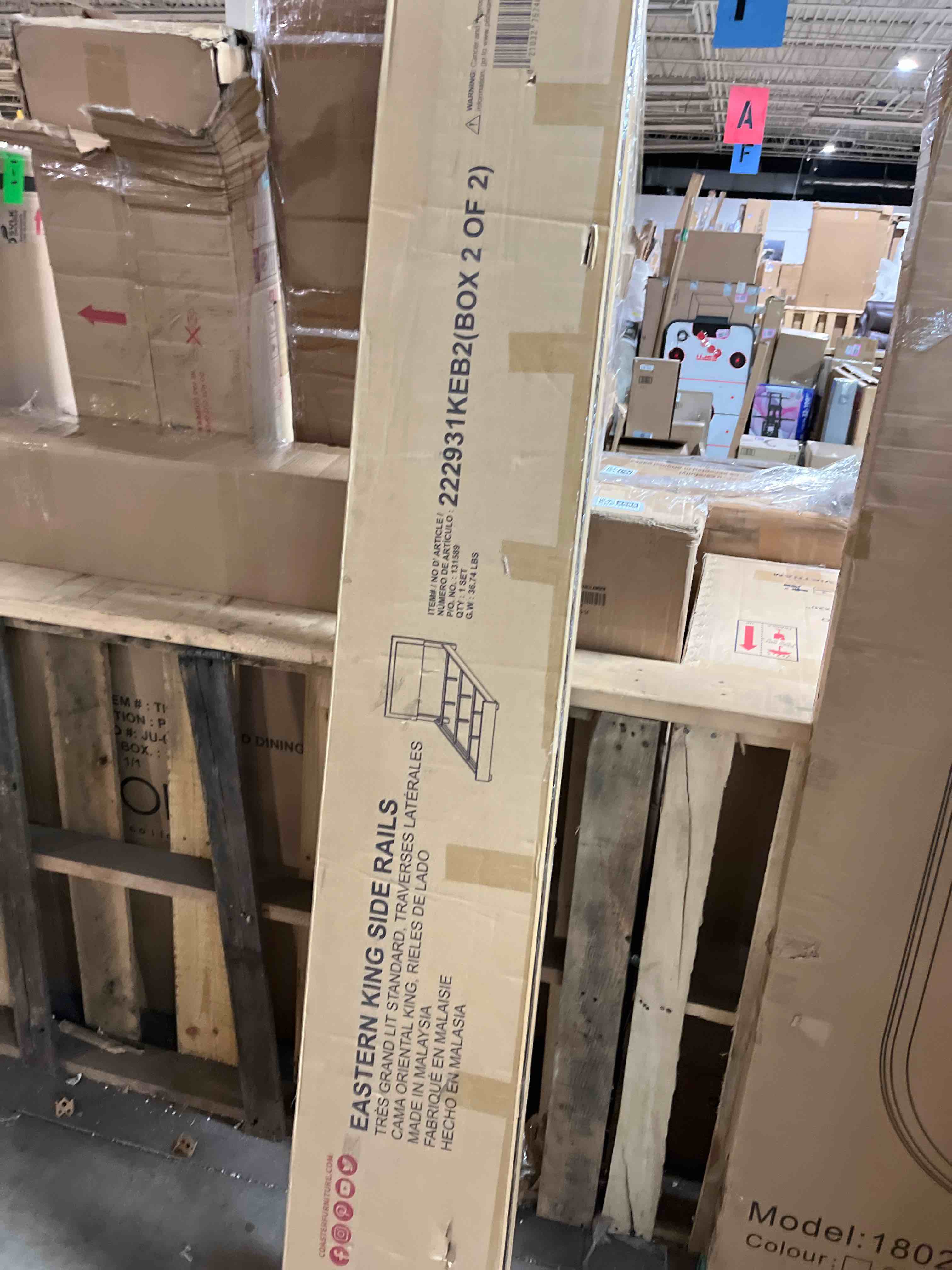 Condition photo showing As Is for eastern king Bed Frame Platform Bed with Fabric Upholstered Headboard and Wooden Slats Support, Fully Upholstered Mattress Foundation/No Box Spring Needed/Easy Assembly, Dark Grey Dark Grey King(Side rails only )