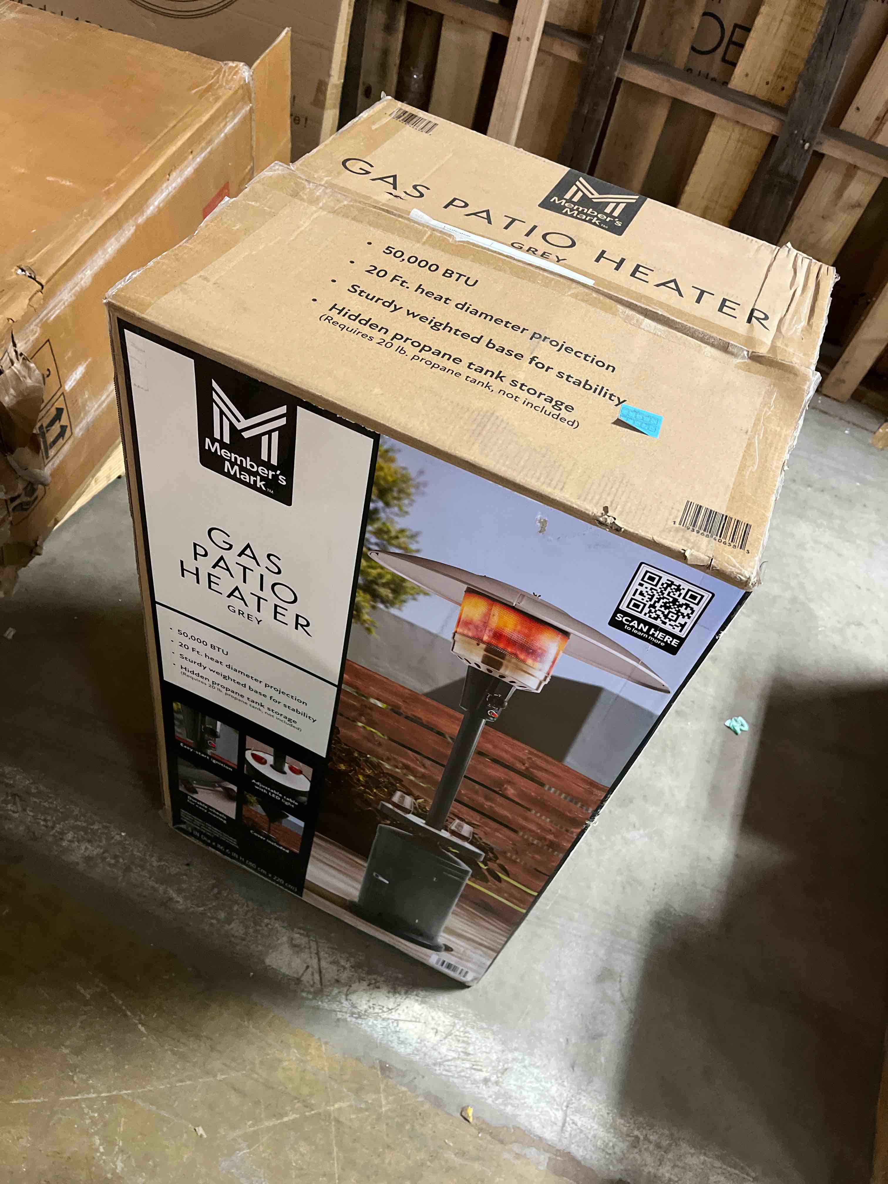 Condition photo showing As Is for Member's Mark Bronze Patio Heater with LED Table Up to 48,000 BTUs(Glass bottom broken)