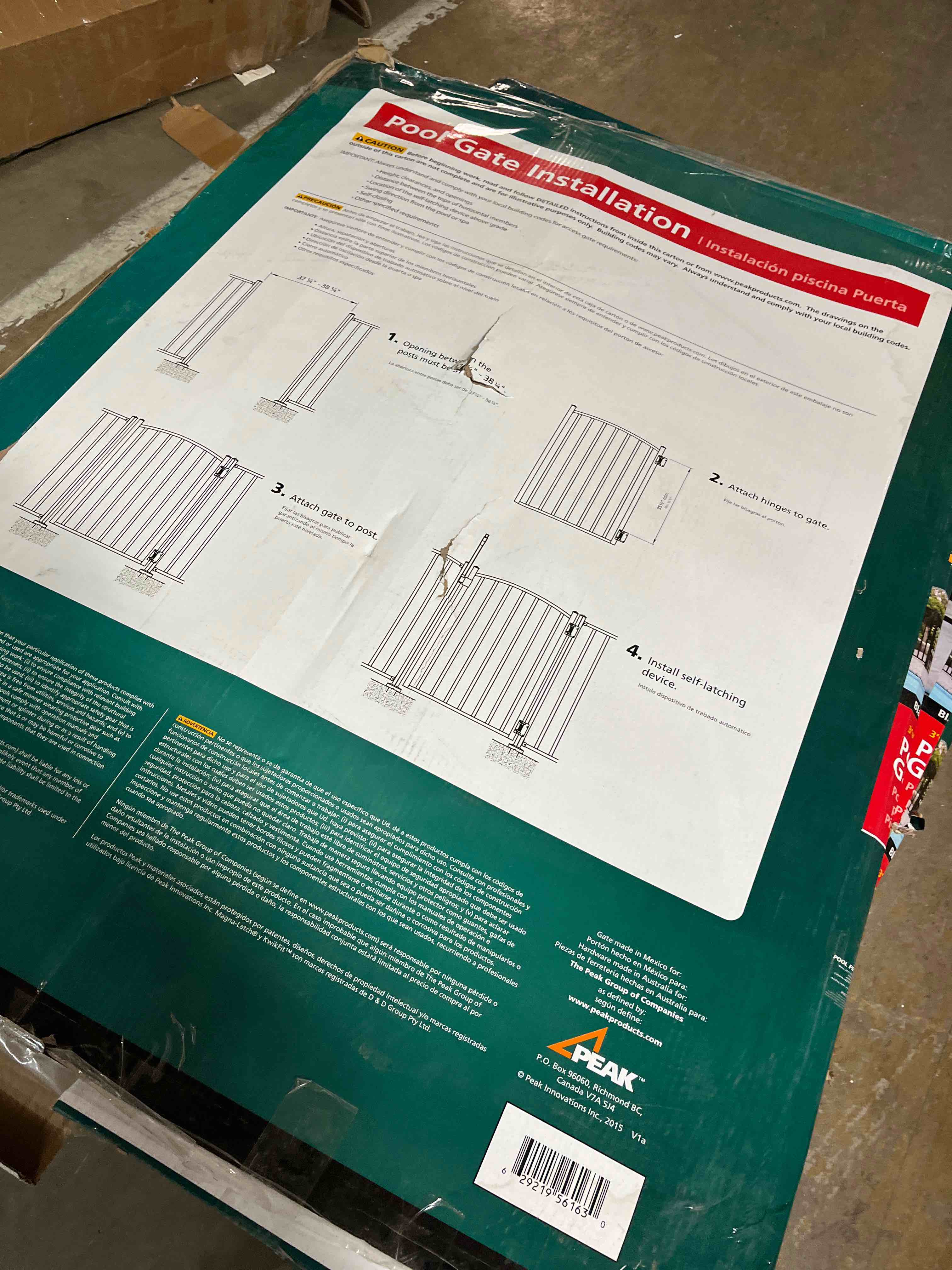 Condition photo showing As Is for Aquatine 3 ft. x 4 ft. Black Aluminum Fence Pool Gate(Box damaged)