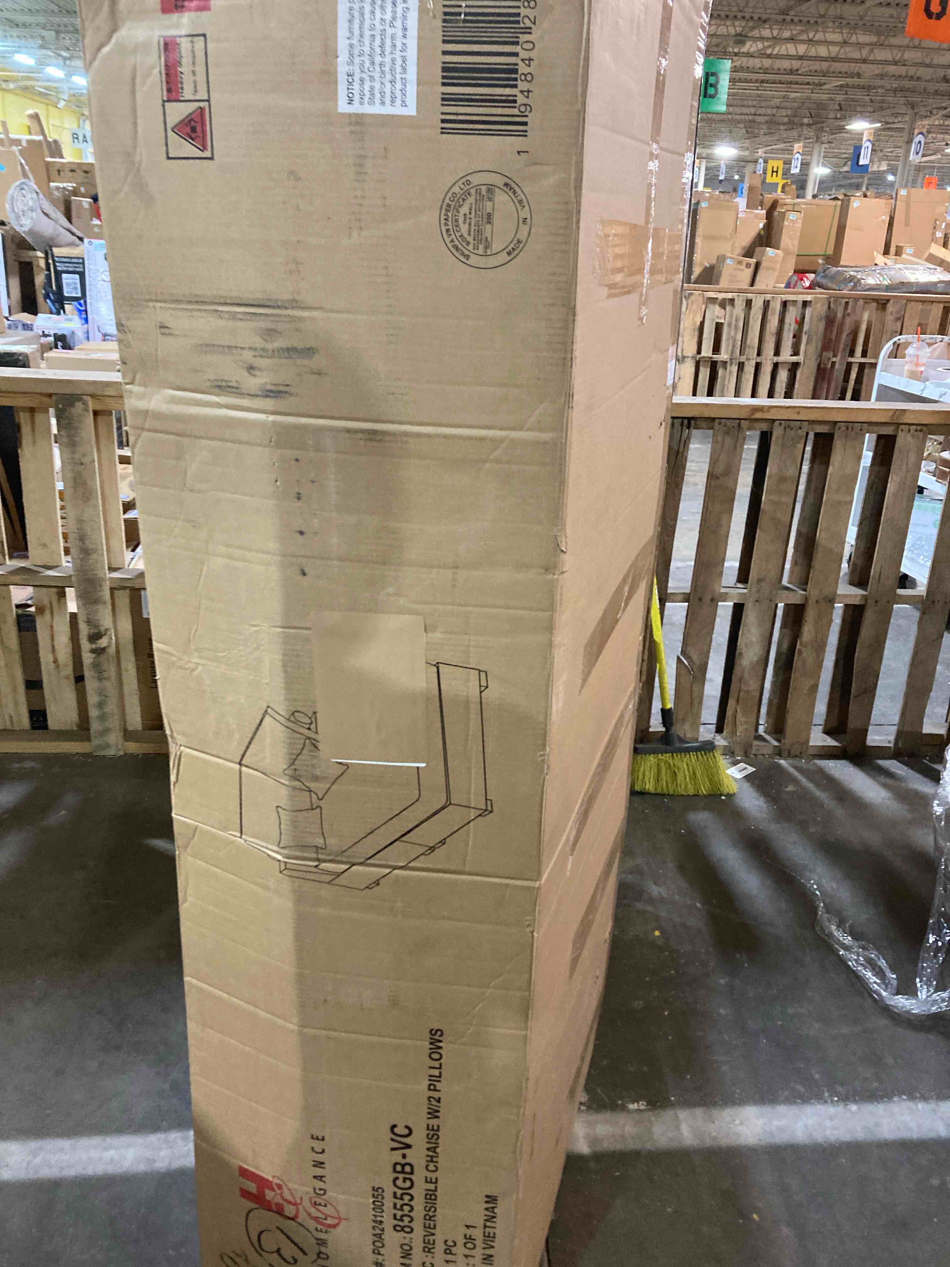 Condition photo showing As Is for Turbo Taupe Corduroy Polyester Fabric Reversible Chaise with Pillow