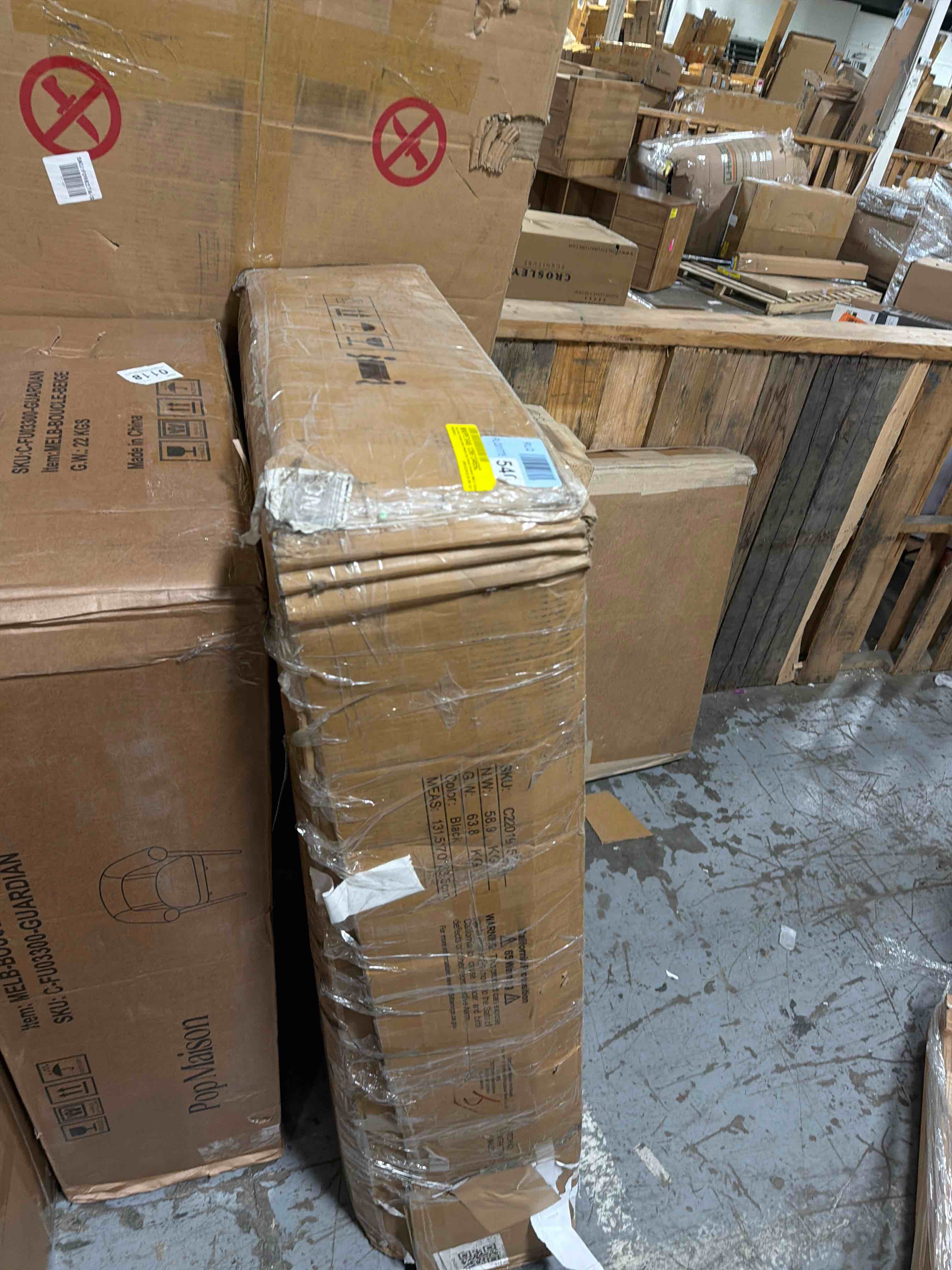 Condition photo showing As Is for Dog Crate Furniture - Indoor Wooden Dog Kennel Furniture With Room Divider - 71"X23.6"X31.5"H