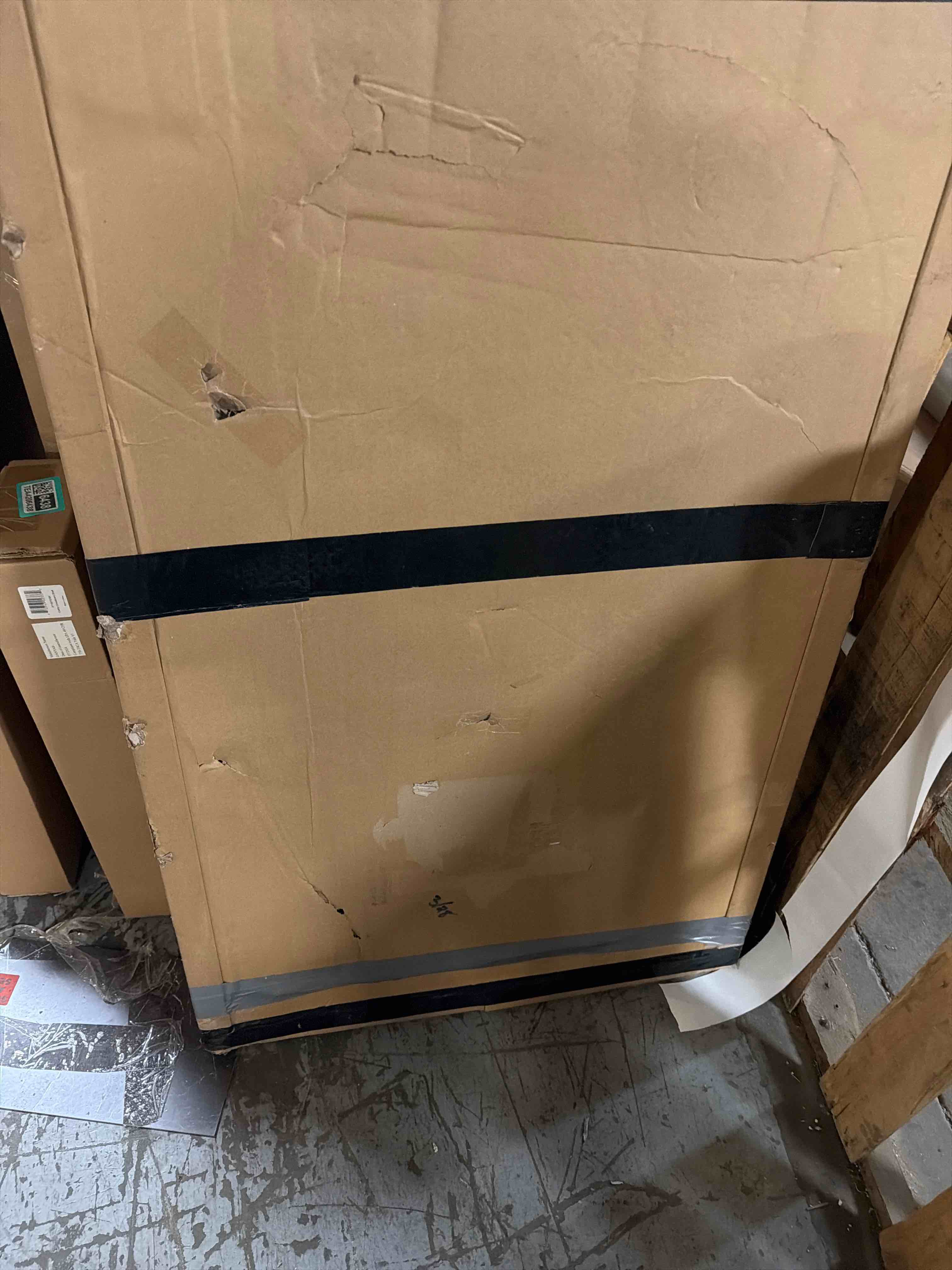 Condition photo showing As Is for Frameless Sliding Shower Door 56-60 in W x 75 in H,Frameless Shower Door with 5/16" (8mm) Clear Tempered Glass,Silent Soft-Close Design,Matte Black