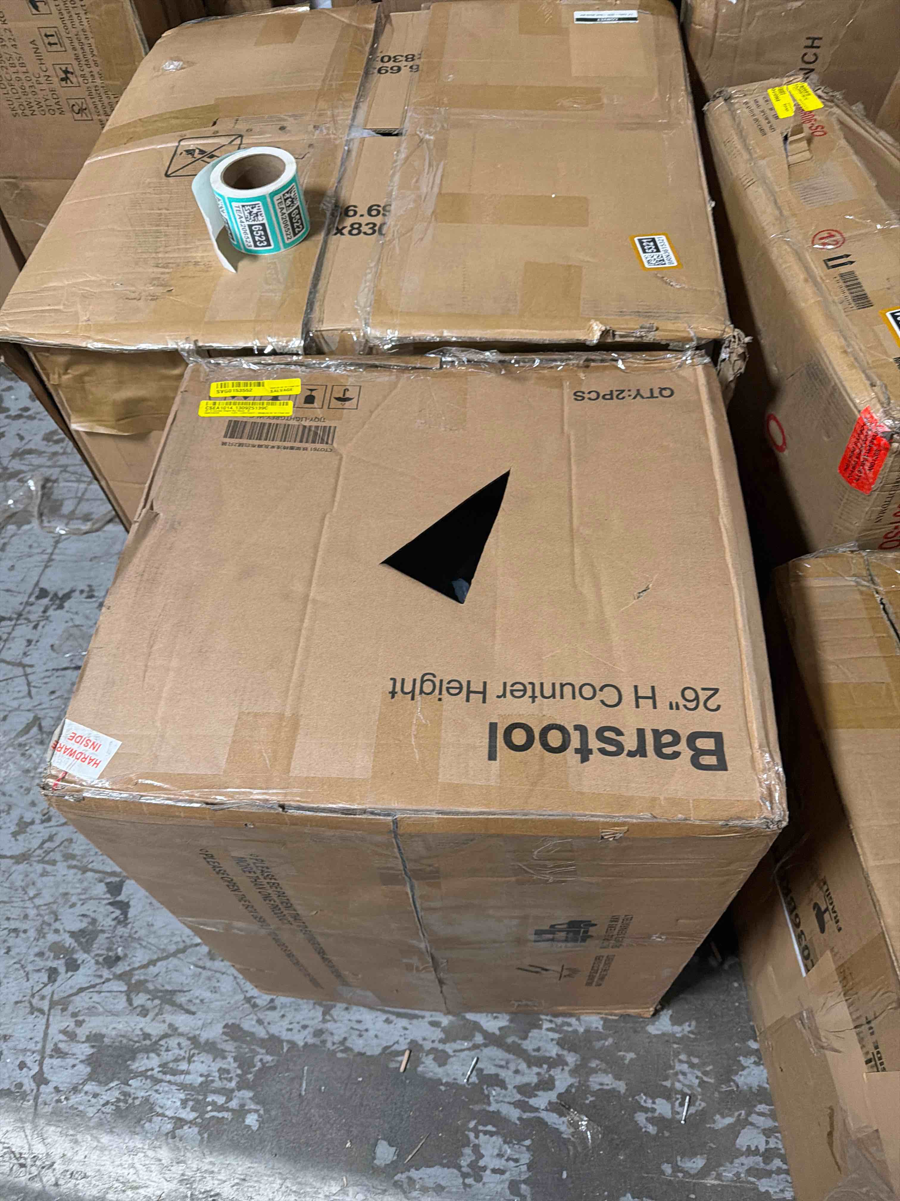 Condition photo showing As Is for 26" H Counter Height Bar Stools Set Of 2, Modern Barrel Counter Stools With Backrest And Arms, Legs