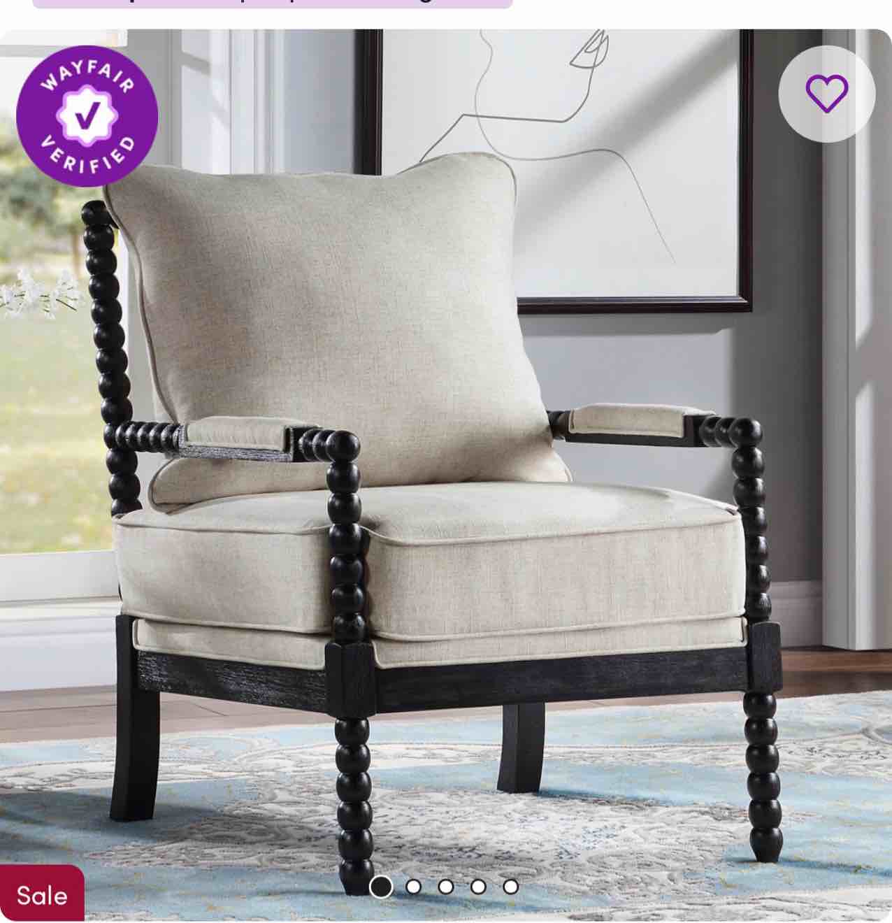 lorentz modern farmhouse accent chair 25.5" wide with turned wood and solid frame