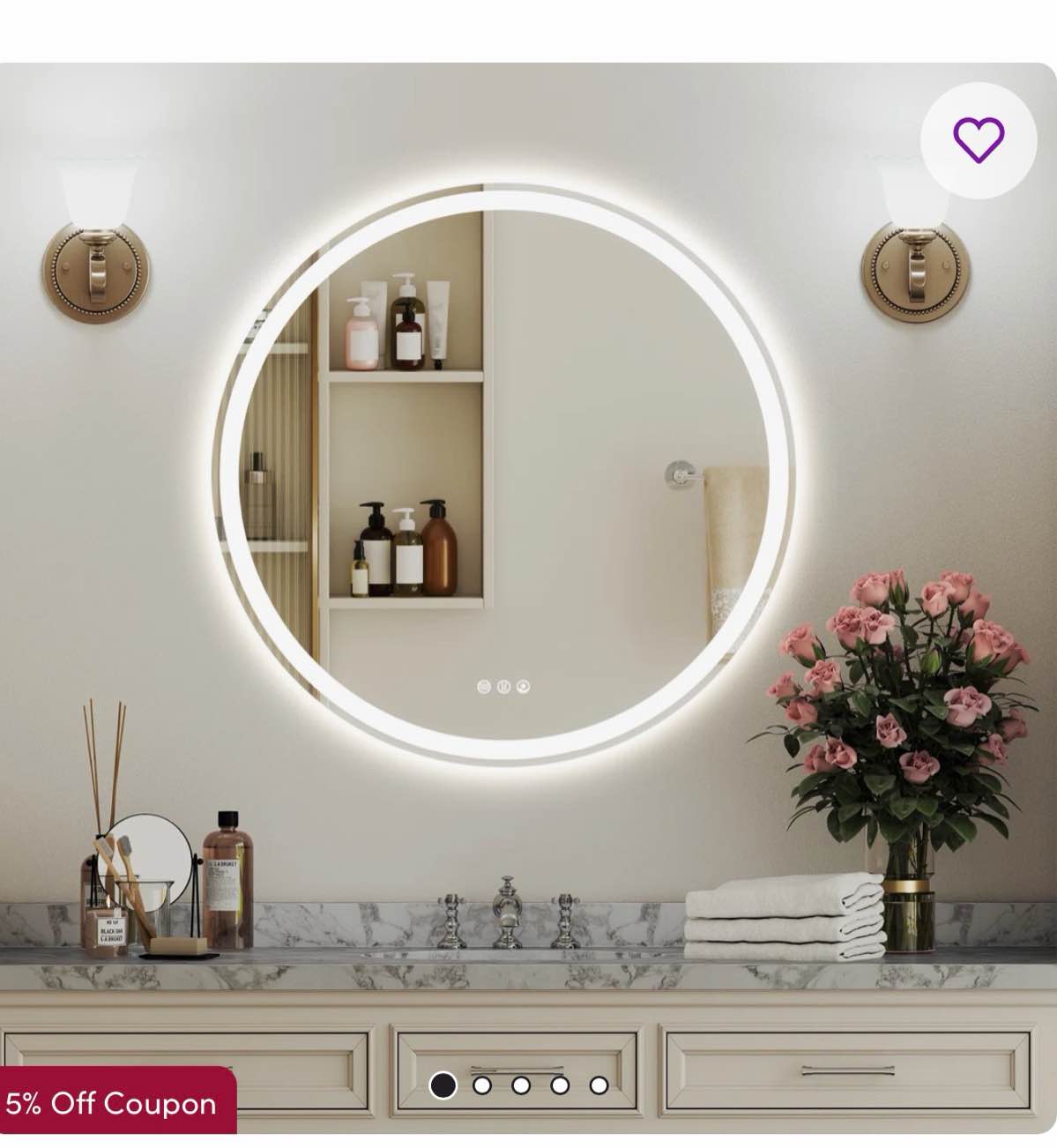 round led bathroom vanity mirror with front & back light, anti-fog, dimmable, 3 color temperatures, plug-in/hardwired, frameless silver mirror (24"/32"/36")