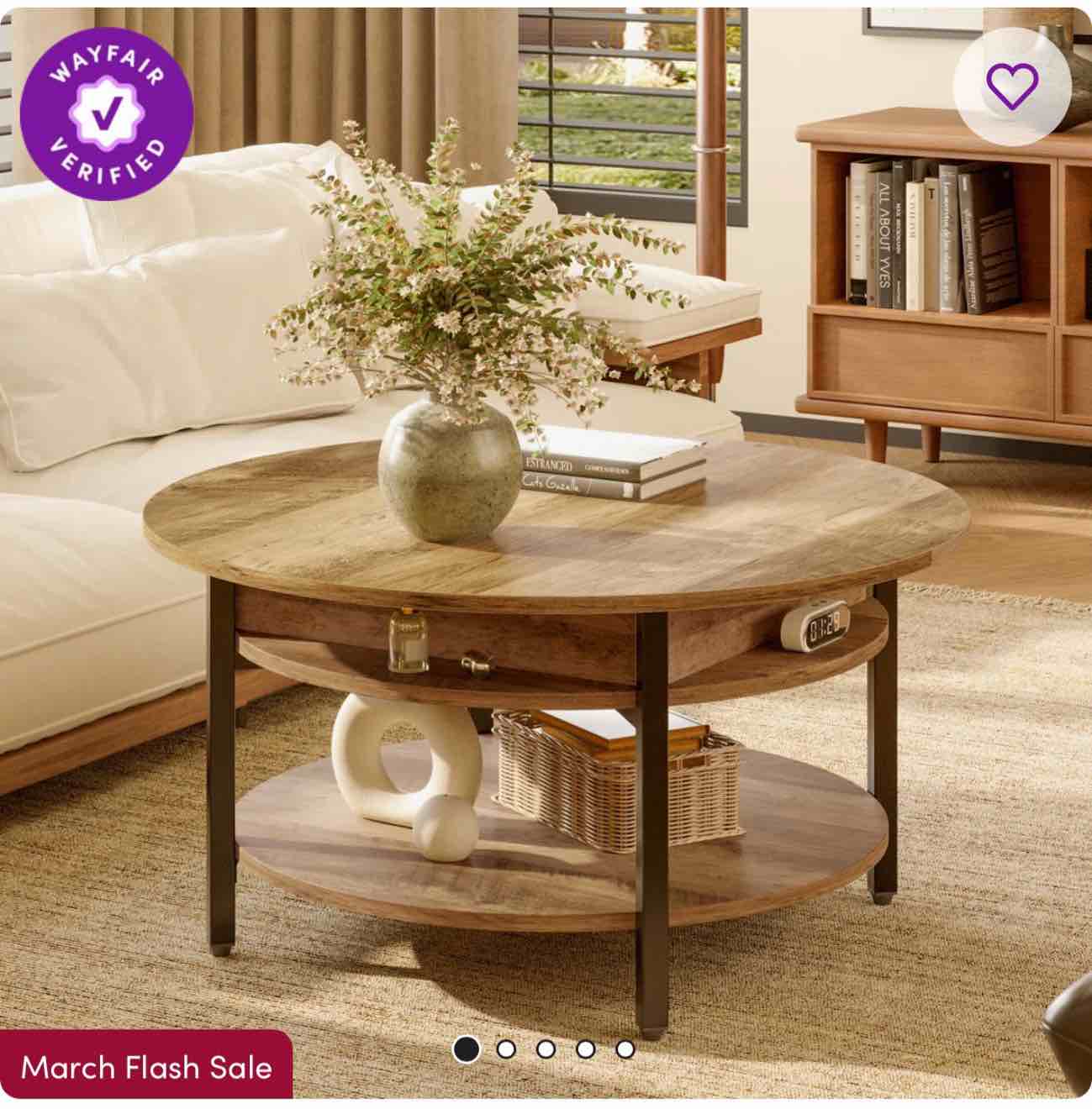 wynny round lift-top wood coffee table with storage