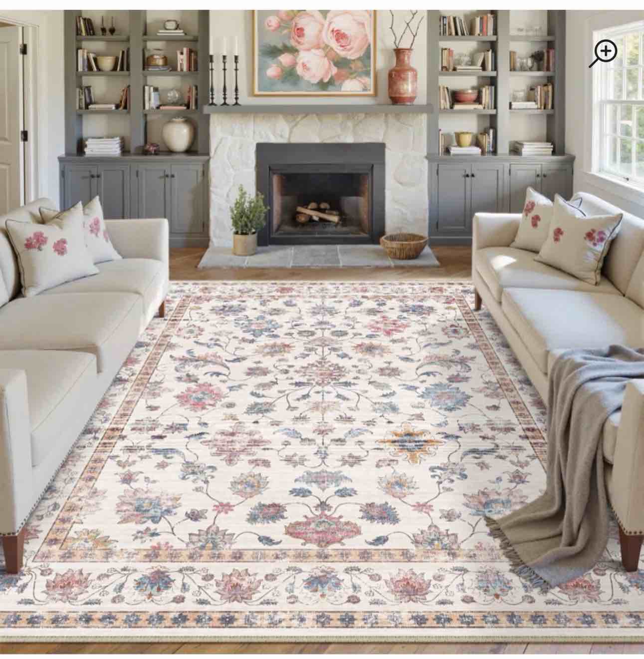 cherry machine washable floral area rug with non-slip backing