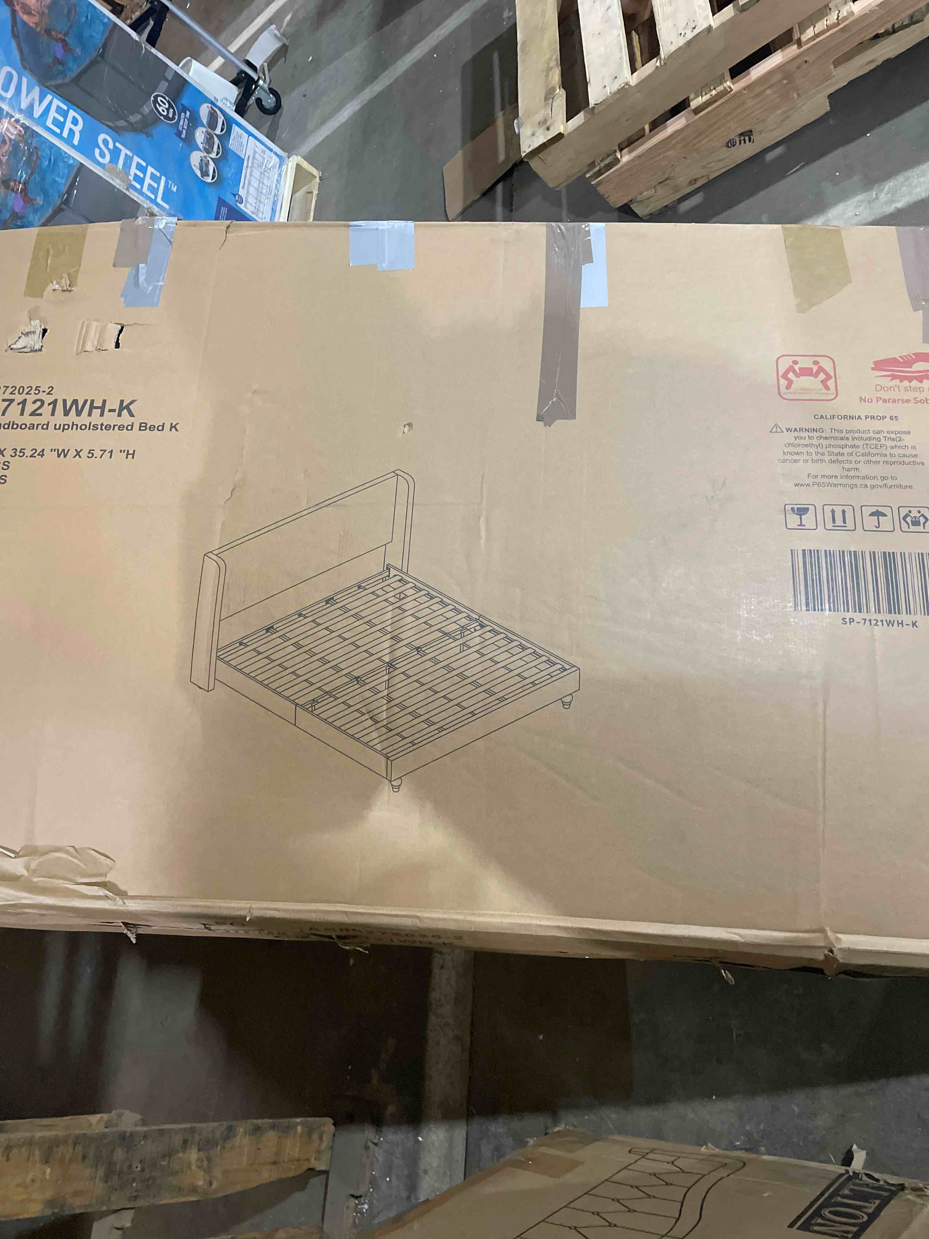 Condition photo showing Good Condition for Jocisland King Upholstered Platform Bed Frame with 51.2" Tall Wingback Headboard–Solid Wood Legs, No Box Spring Needed, White Linen–Modern Style for Any Bedroom