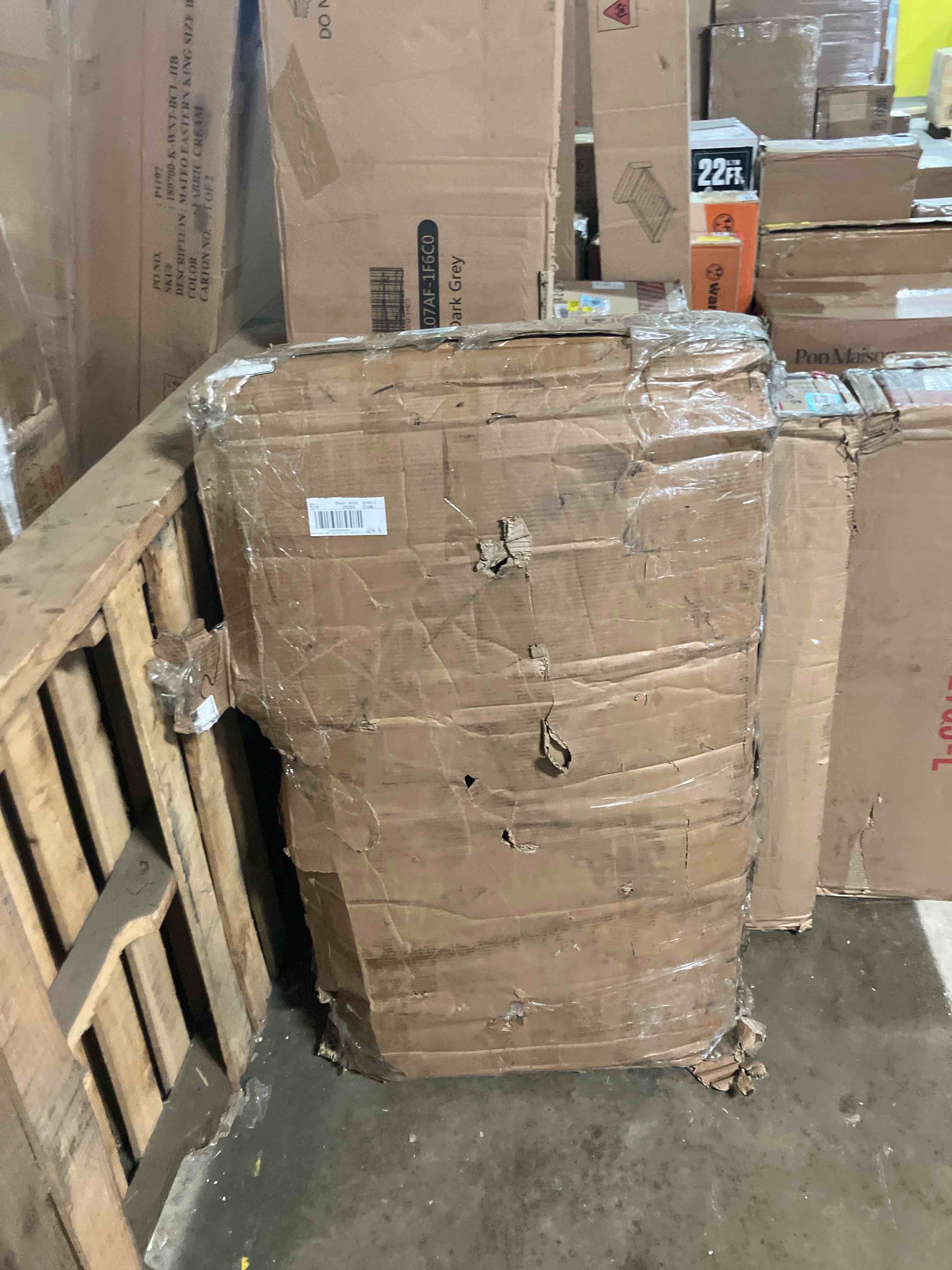 Condition photo showing As Is for Tribesigns 71 inch Executive Desk, L Shaped Desk with Cabinet Storage, Executive Office Desk with Shelves, Business Furniture Workstation for Home Office, Brown and Black Rustic Brown (Damaged metal leg bent)