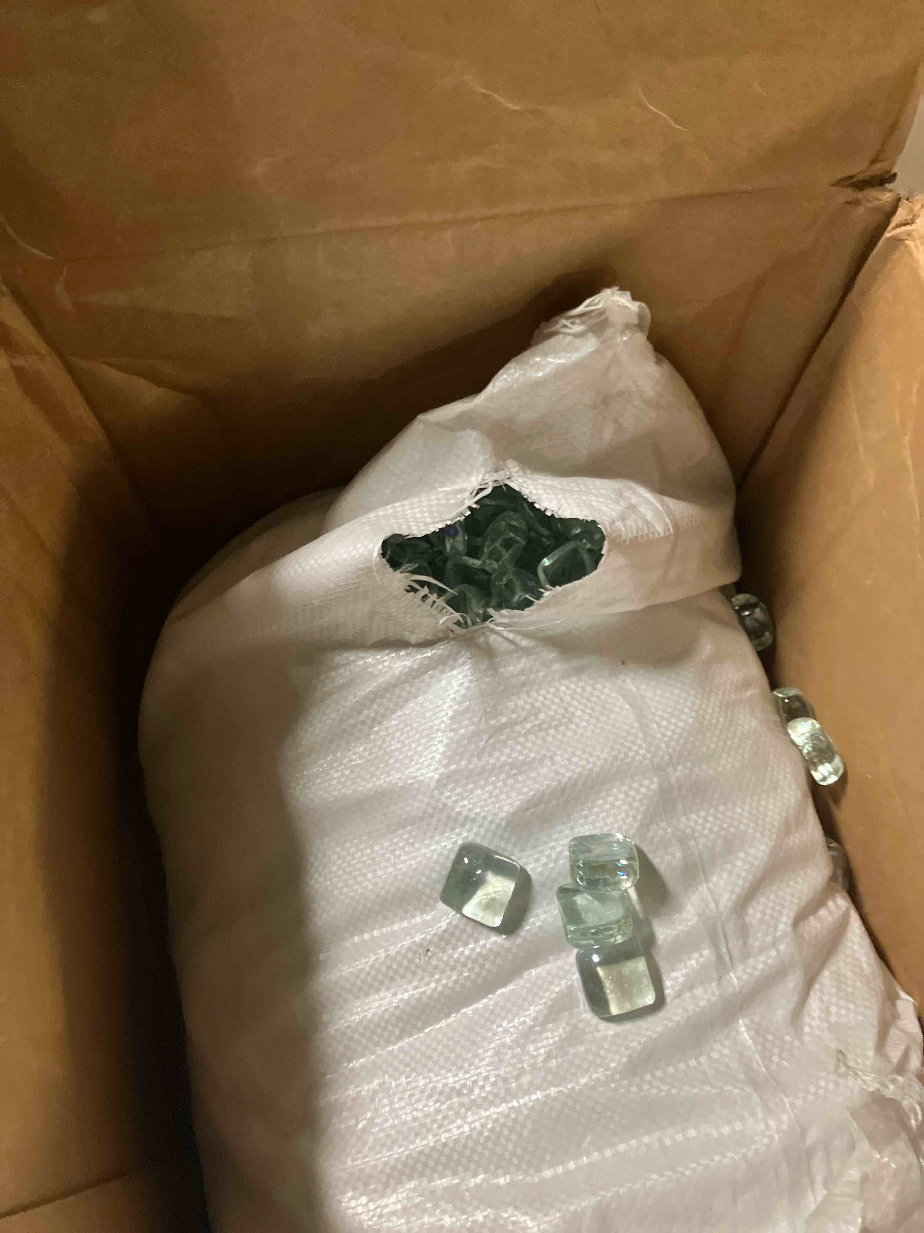 Condition photo showing New/Like New for Stanbroil 10-Pound Fire Glass Cubes - 1 inch Fire Glass for Fireplace Fire Pit, Crystal Ice Reflective