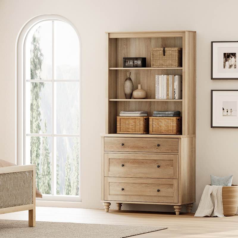 Scarlett 72.1"H X 33.9"W Bookcase With 3 Drawers, Tall Book Case Shelf With 3-Tier Open Book Shelfs, Large Wood Bookcases Farmhouse Bookshelves For Living Room Bedroom Home Office Kitchen (Bookcase only)