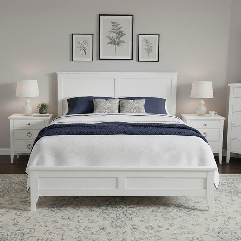 Queen White Platform Bed with Headboard (Box 2/2 missing box 1/2)