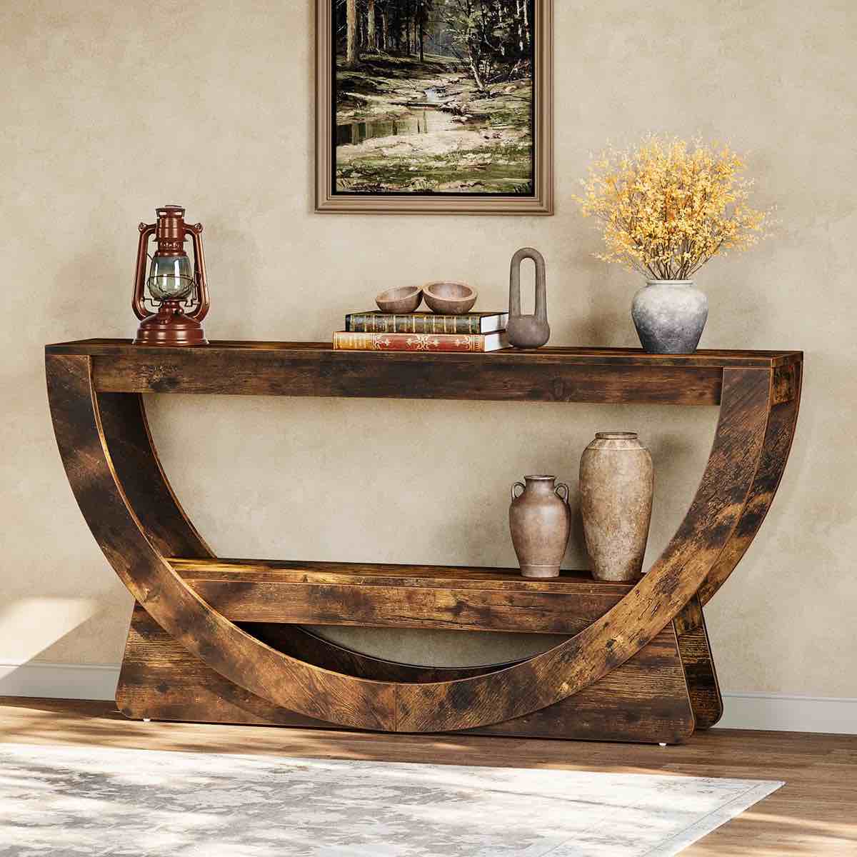 63-Inch Long Console Table, 2-Tier Entryway Table for Living Room,Dark Brown By Millwood Pines