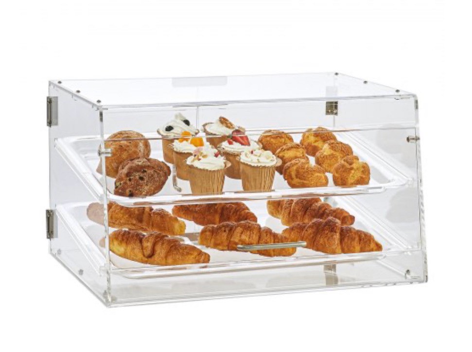 vevor pastry display case, 2-tier commercial countertop bakery display case, acrylic display box with rear door access & removable shelves, keep fresh for donut bagels cake cookie, 20.7"x13.2"x11.9"