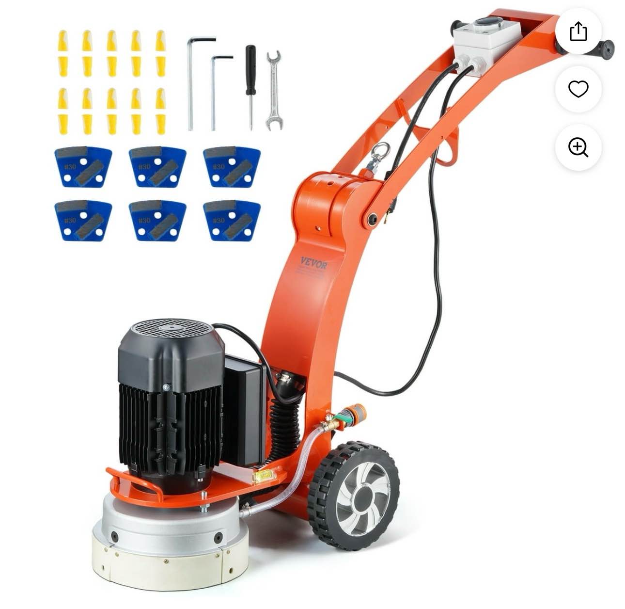vevor electric concrete floor grinder 10" walk-behind grinder 1.7hp concrete floor polisher, 1300w grinding machine, 1720rpm upgrade brushless motor surfacing grinder for granite/marble/stones