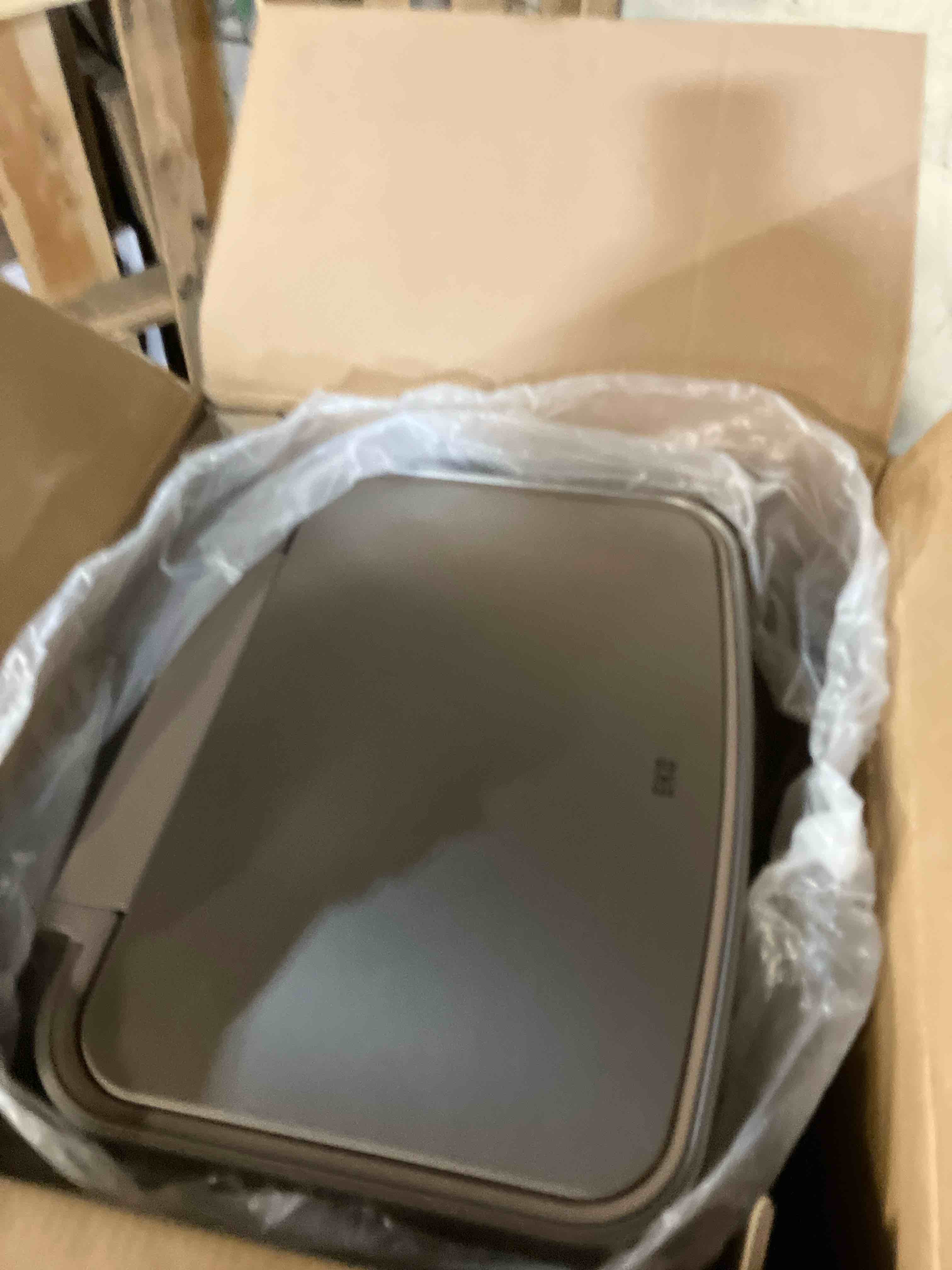 Condition photo showing New/Like New for EKO Hudson Matte Stainless 75 Liter/20 Gallon Step Trash Can with Rear Trash Bag Storage Compartment 75 Liter - Matte Stainless
