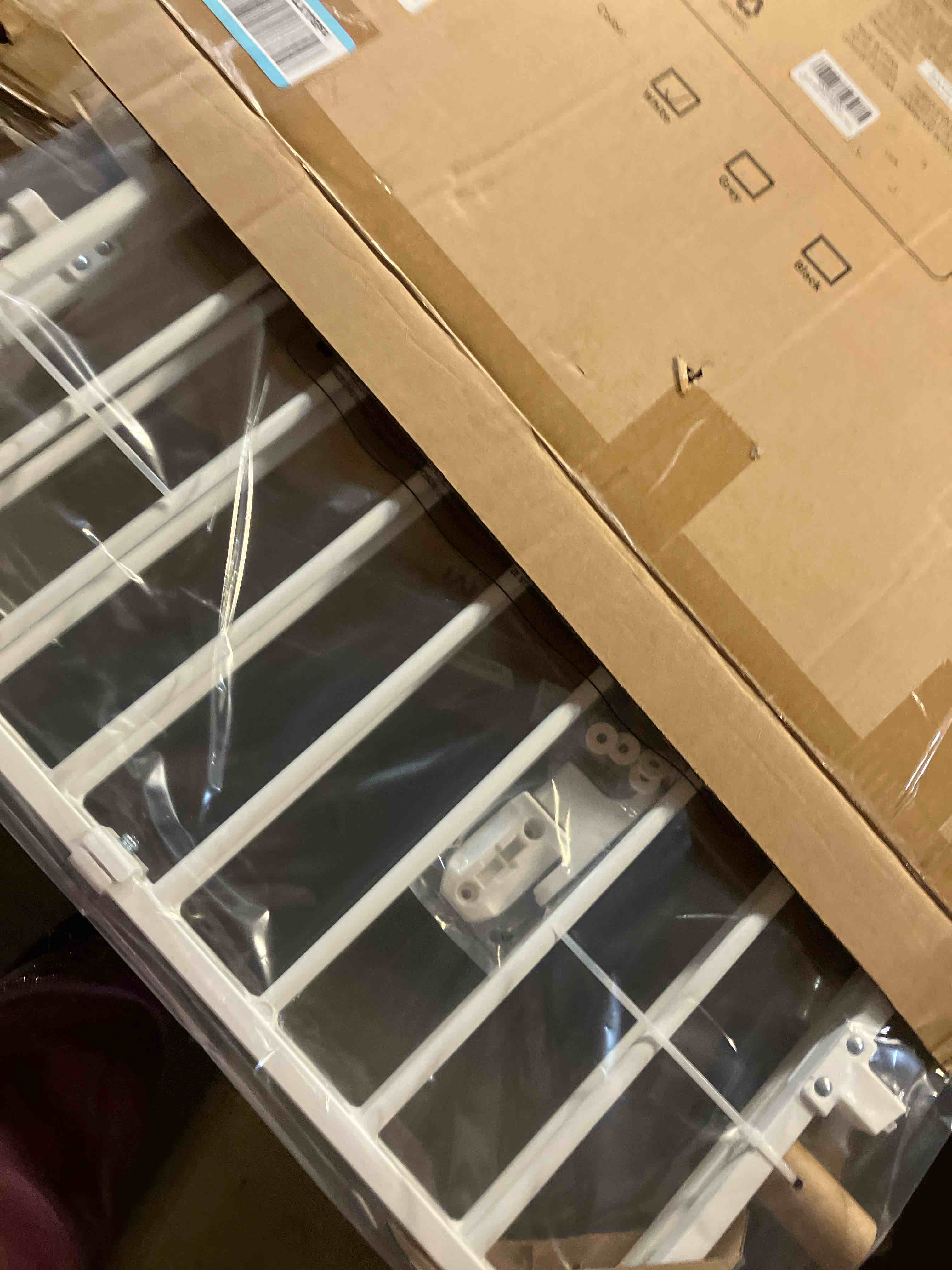 Condition photo showing New/Like New for Babelio Baby Gate for Stairs, Kitchen & Doorways, 26-43" W 28" H No Bottom Bar| Easy Installation| One-Handed Operation| Auto-Close| Hardware Mount (Drill Needed) Safety Dog/Pet Gate Indoor (White)