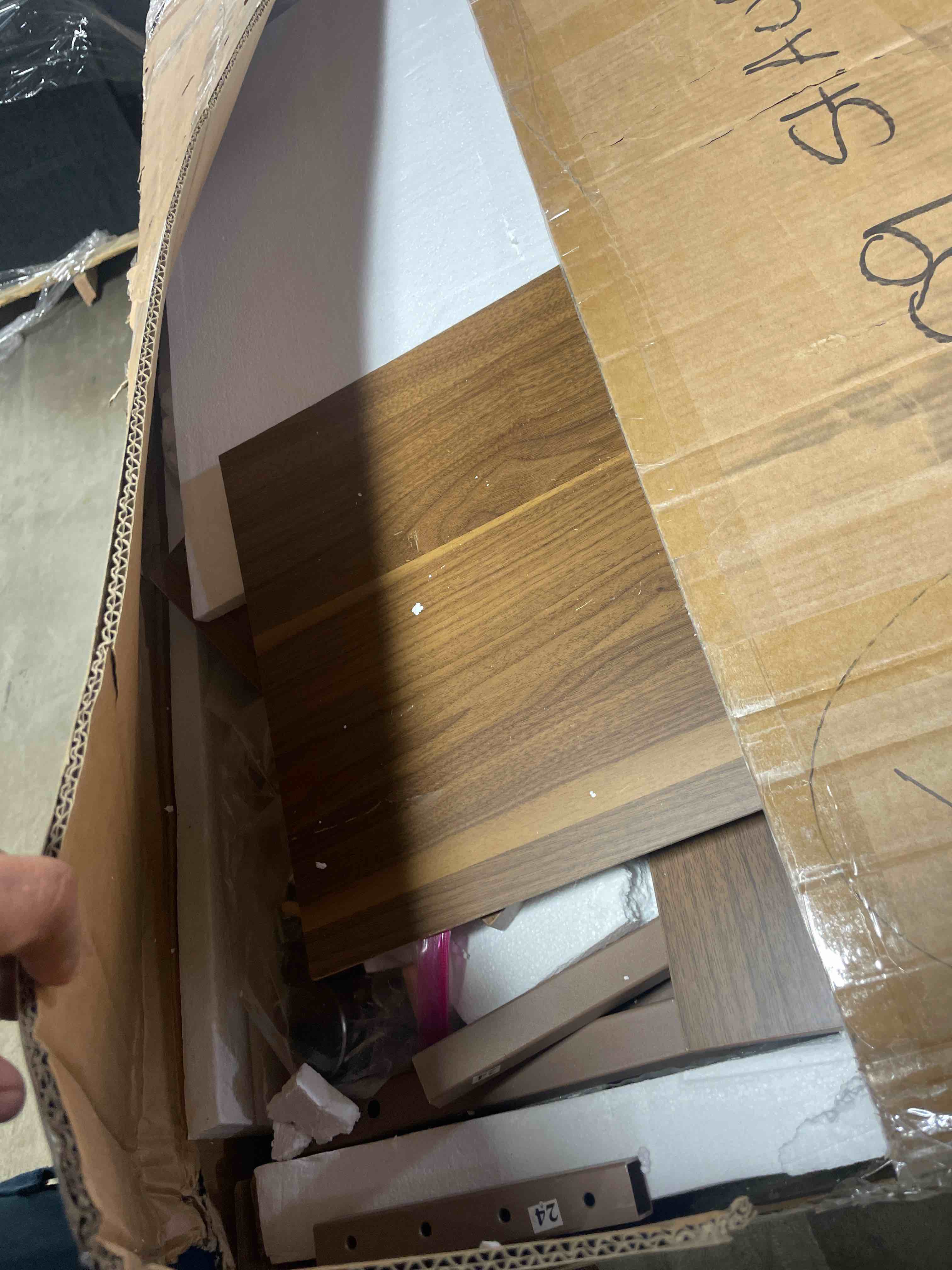 Condition photo showing As Is for 71" W L-Shaped Desk with Drawers and File Cabinet, Modern Executive Office Desk