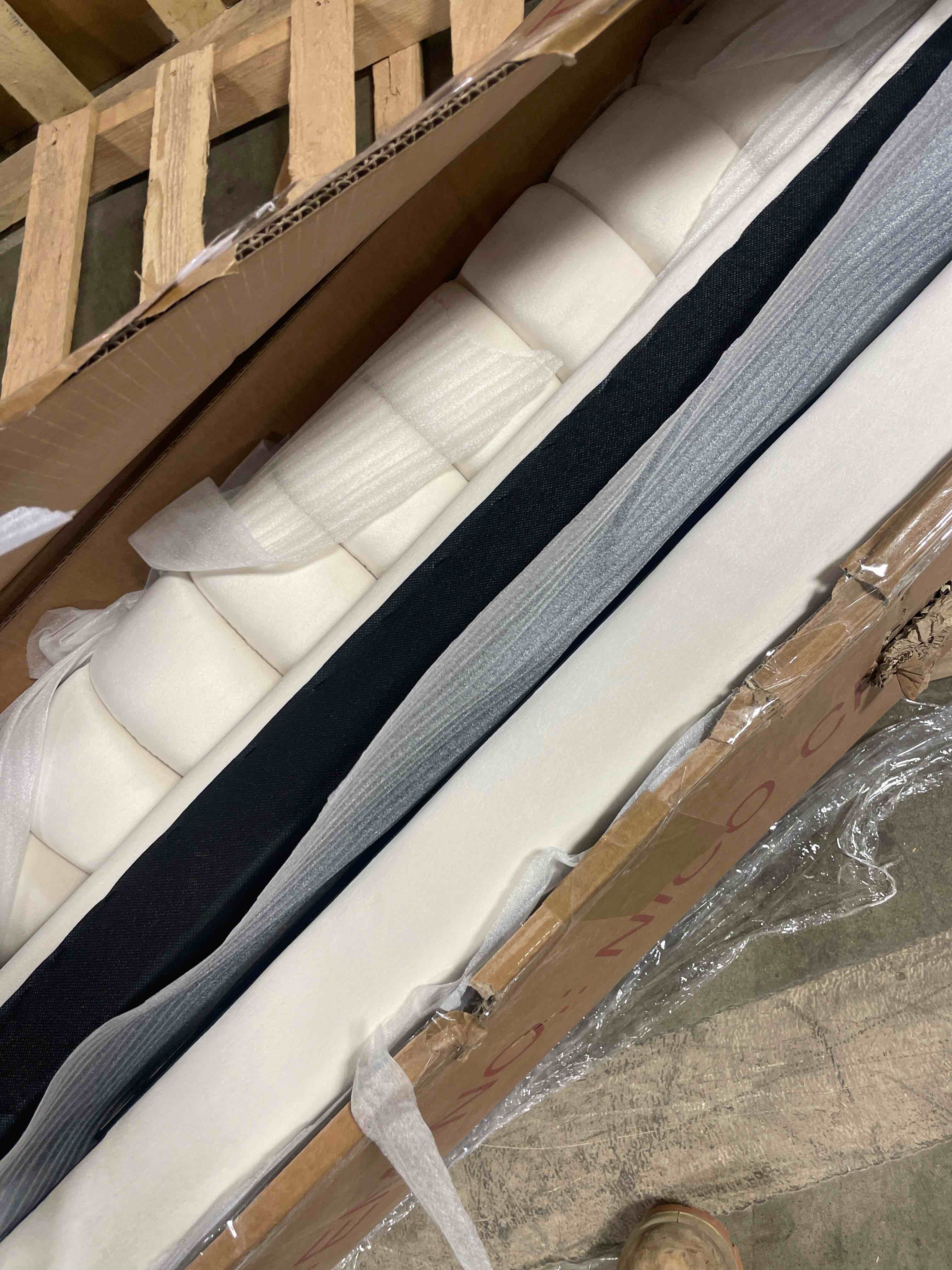 Condition photo showing Good Condition for Nico Bed - Luxurious Upholstered Modern Bed with Deep Channel Tufting for Elegant Bedroom Style - Cream Velvet - Full - 68" W x 86" D x 38" H ( 2 box total)