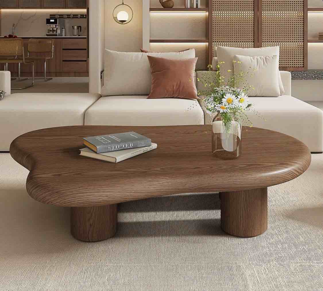48.5" Rustic Cloud Shape Coffee Table With 4 Legs, Vintage Walnut Veneer Finish, Wood Coffee Table for Living Room ) incomplete top only)