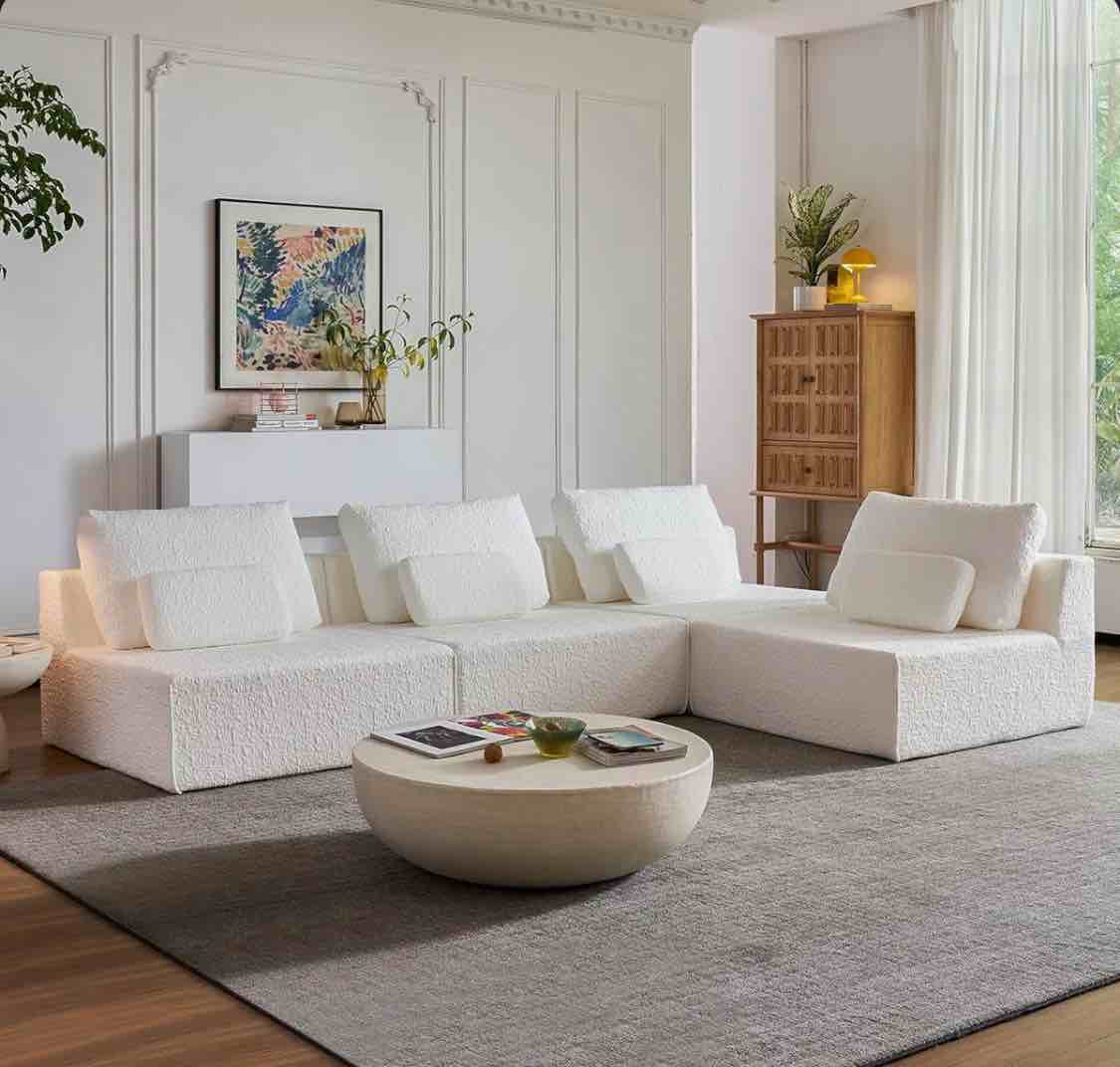 Boneless Cloud Couch,Spacious Deep Seat Modular Sectional Sofa -Chenille Upholstered Couches For Living Room Convertible Sofa Bed ( incomplete 3 box )