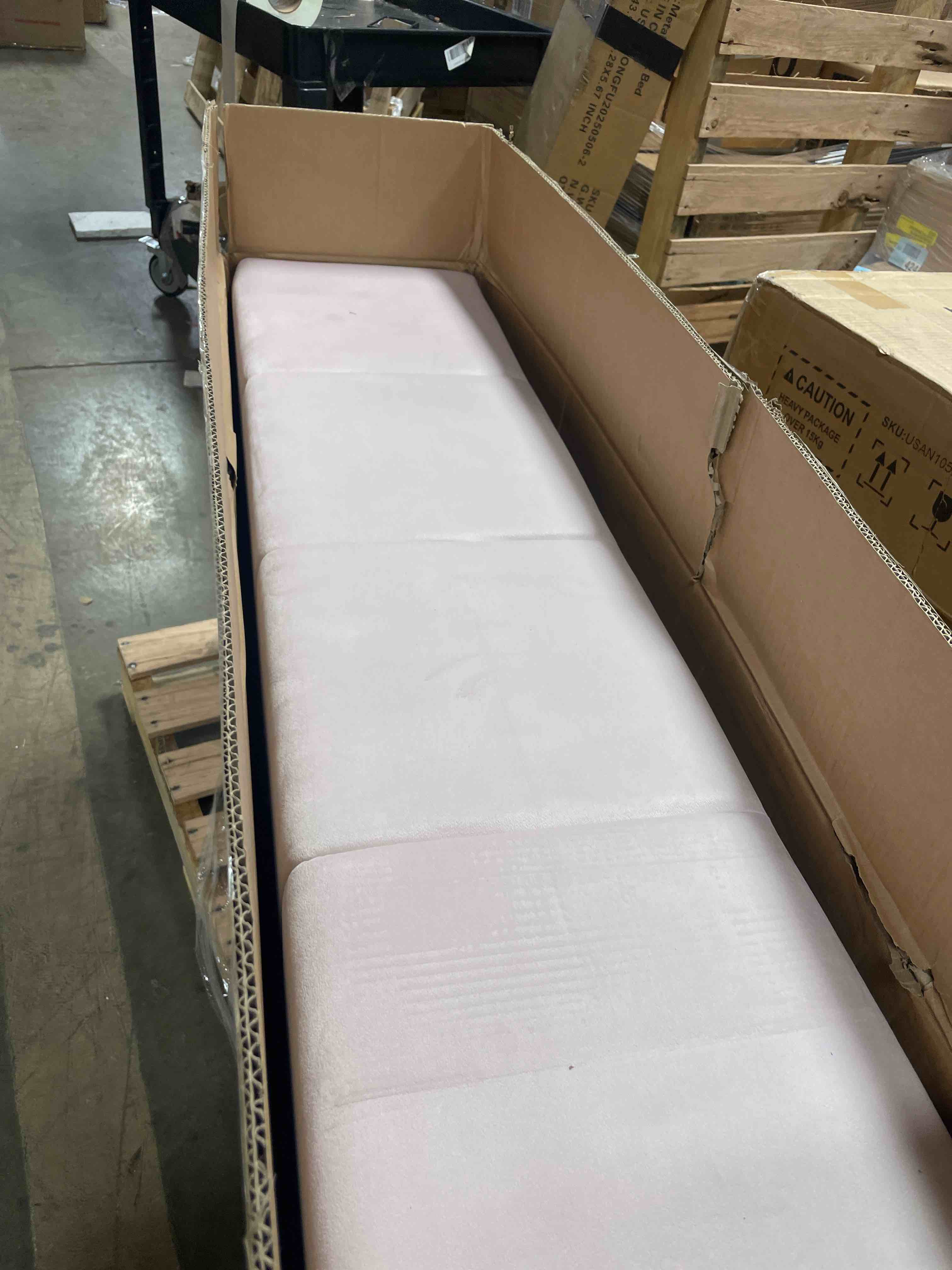 Condition photo showing Good Condition for Upholstered Grounded Bed, Mother & Child Bed with Bedside Desk and Little Round Stool, Velvet ( incomplete box 2 of 2)