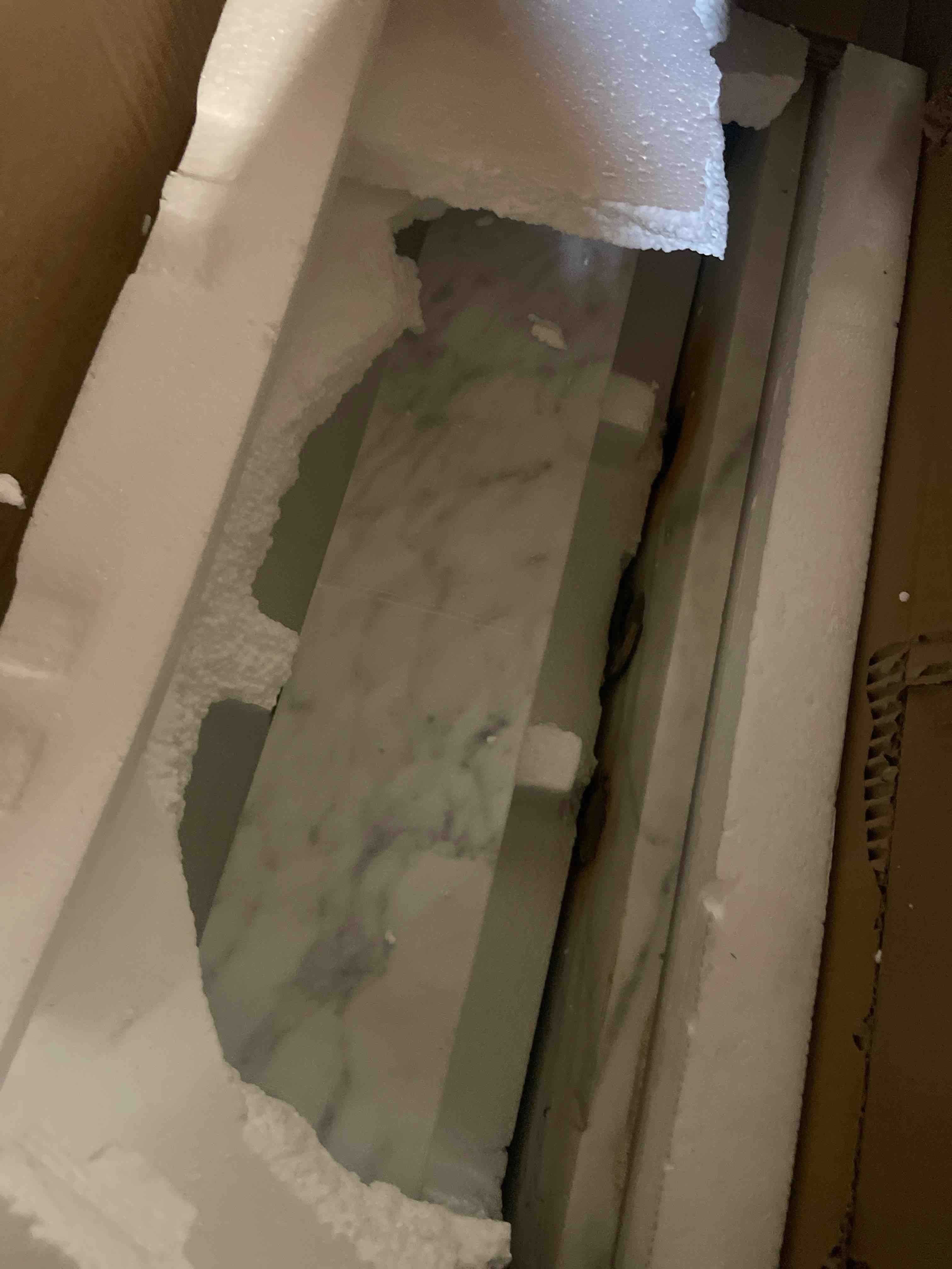 Condition photo showing As Is for Kingston Brass KVPB3022M38SQ Templeton Vanity Sink Top, 30" x 22", Carrara Marble