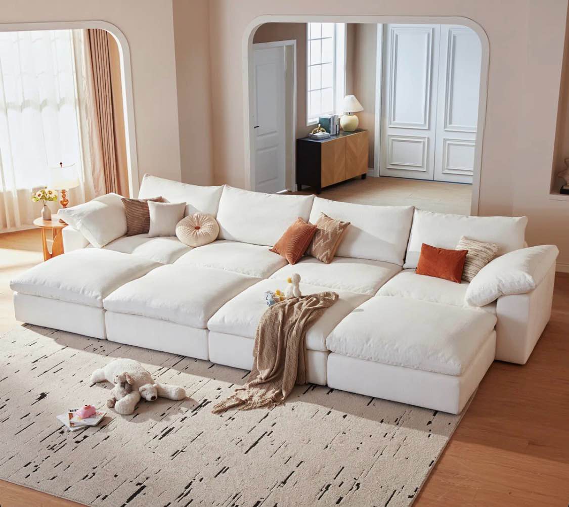 141.7" oversized cloud couch,modular cloud sectional 4-seat sofa with 4 storage ottomans for living room (incomplete only has 2 boxes)