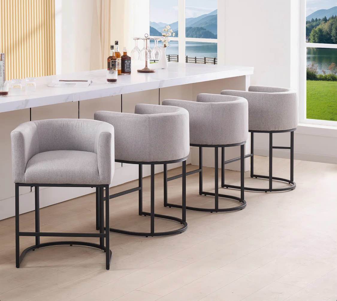 26" h counter height bar stools set of 2, modern barrel counter stools with backrest and arms, carbon gray black legs ( set of 2)