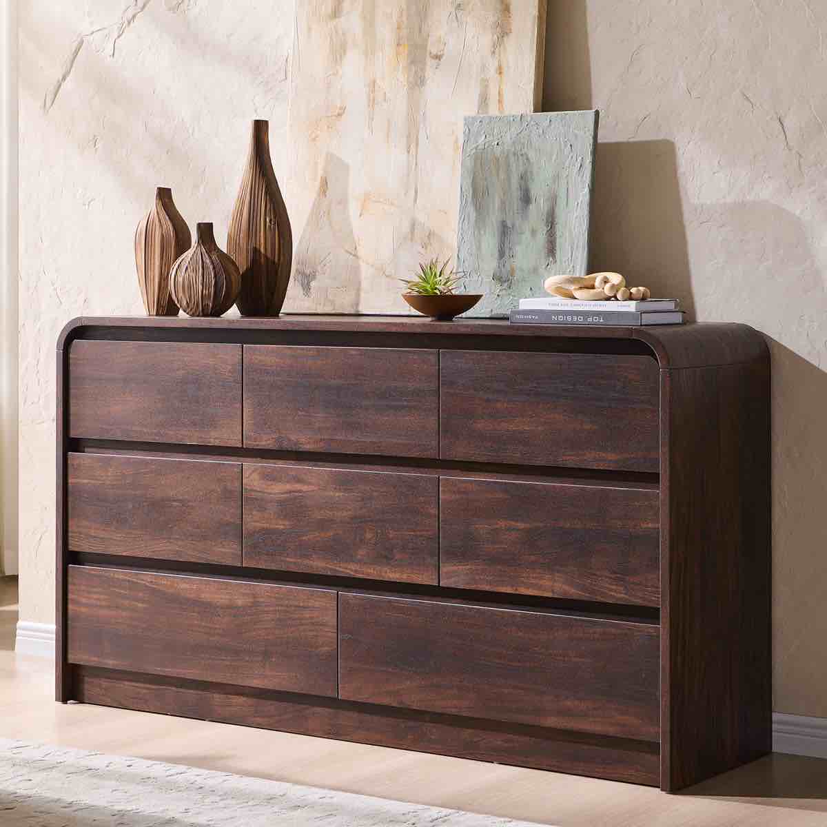 maud modern 8 drawers dresser for bedroom, 55" wide dressers & chest of drawers w/curved profile design by ebern designs